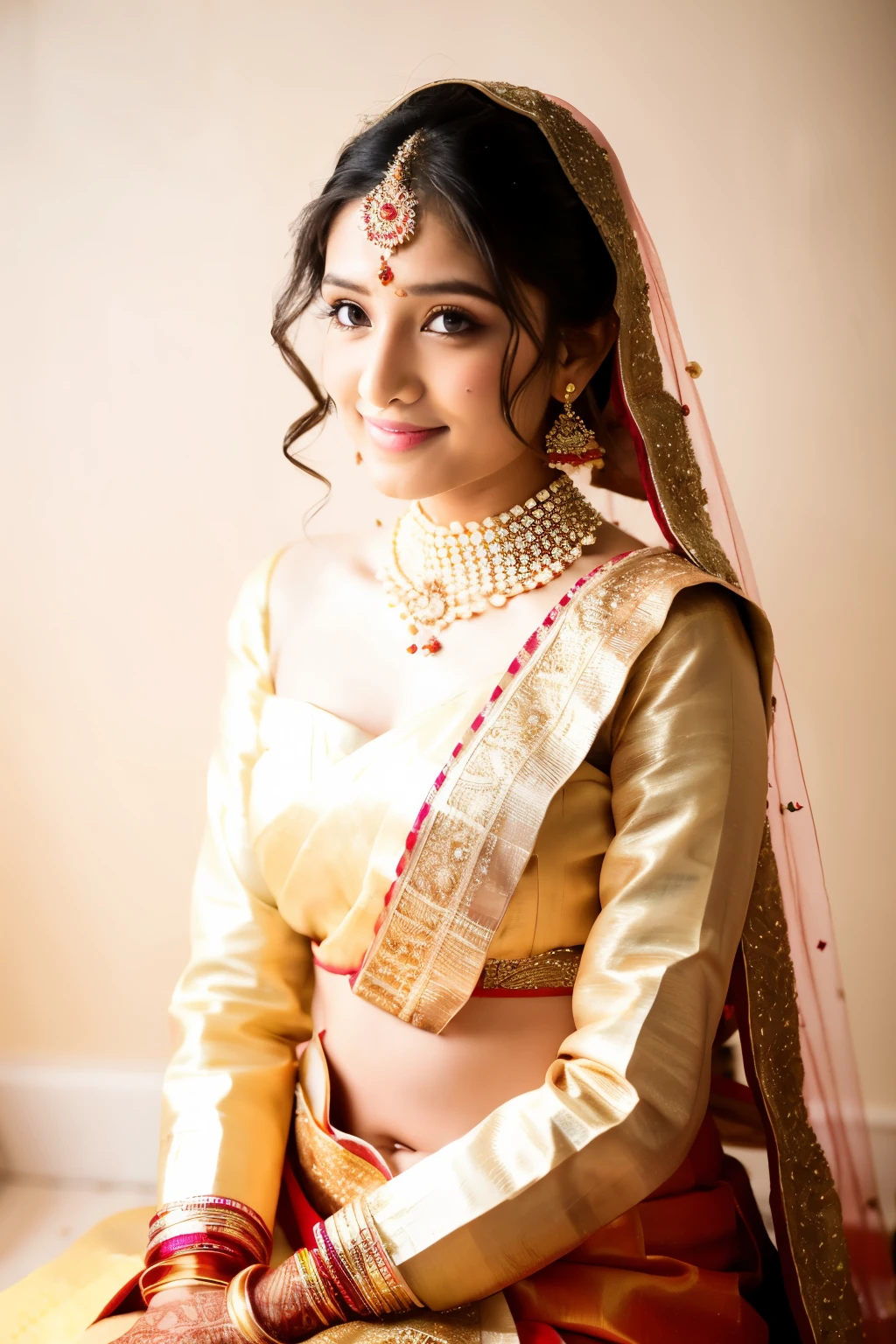 A girl adorned in traditional Indian attire. Indian wedding photoshoot