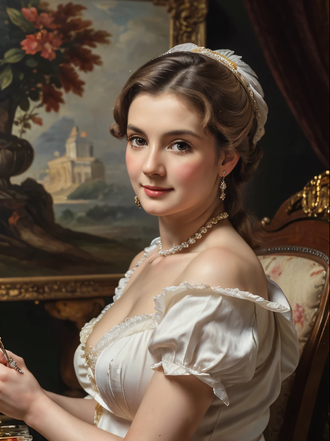 An extremely attractive 50s years old woman, highly detailed painting, portrait, artwork by Francois Boucher, by Peter Paul Rubens,