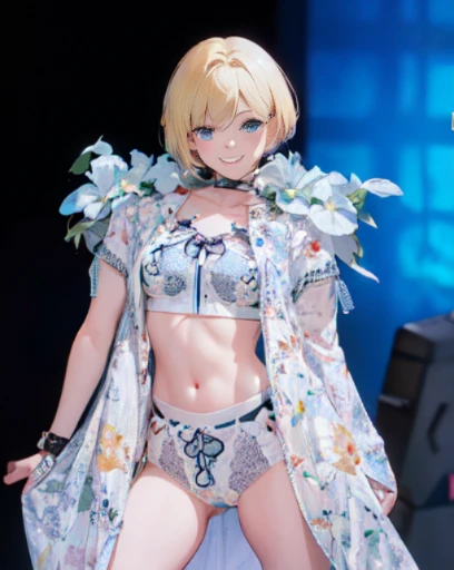 chibi、Cute smiling woman、a blond、bob cuts、small tits