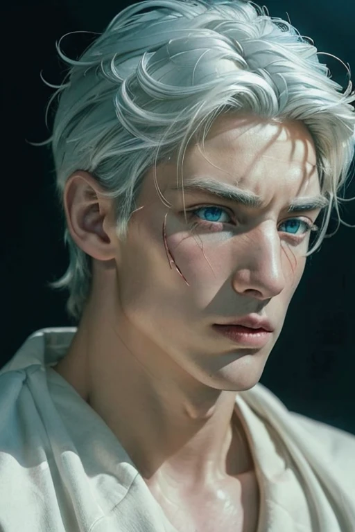 (((best quality))),(((ultra high resolution))),(((photo realistic:1.4))),UHD,(profile Portrait of Vyke)
BREAK
((38 year old)),(((large faded scar over right eye)))((white hair)),(((vivid blue eyes))), curtain hairstyle, thoughtful expression, masculine face, roman nose, muscular, pretty boy, blond boy, black shirt, detailed and correct facial structure, johan liebert mixed with dante, handsome, attractive,
BREAK
Sitting on couch, soft afternoon light, realistic, cinematic lighting, unreal engine, masterpiece, best quality, by Irakli Nadar, Greg Rutkowski