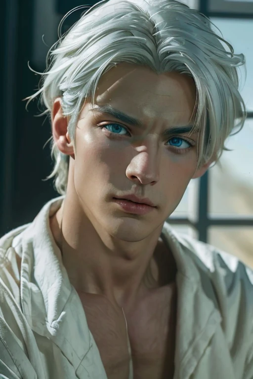 (((best quality))),(((ultra high resolution))),(((photo realistic:1.4))),UHD,(profile Portrait of Vyke)
BREAK
((38 year old)),(((large faded scar over right eye)))((white hair)),(((vivid blue eyes))), curtain hairstyle, thoughtful expression, masculine face, roman nose, muscular, heroic, black shirt, detailed and correct facial structure, johan liebert mixed with dante, handsome, attractive,
BREAK
Sitting on couch, soft afternoon light, realistic, cinematic lighting, unreal engine, masterpiece, best quality, by Irakli Nadar, Greg Rutkowski