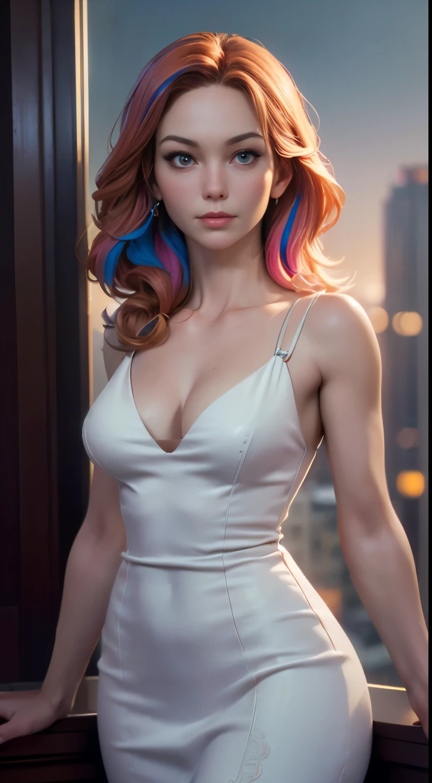 photo of Diane Lane, RAW, beautiful woman, ((portrait)), ((detailed face:1.2)), ((detailed facial feature, detailed skin, clear skin), (perfect proportioned body), (wearing a colorful dress) (high detailed city environment, apartment balcony), (realistic photo, best quality, detailed), (8k wallpaper), (cinematic lighting, dramatic lighting) (sharp focus, intricate)