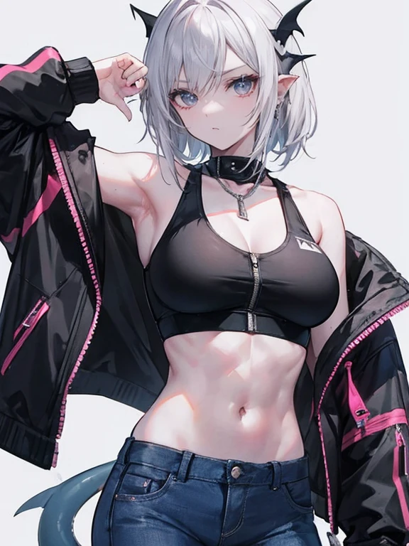 Visual Kei Girl short hair Silver Hair Black eyeshadow Red Mesh Shorts Rain-soaked mini t-shirt Black Bra Kabukicho in the rain Being wooed Annoying Bad mood Disgust Contempt Abdominal muscles