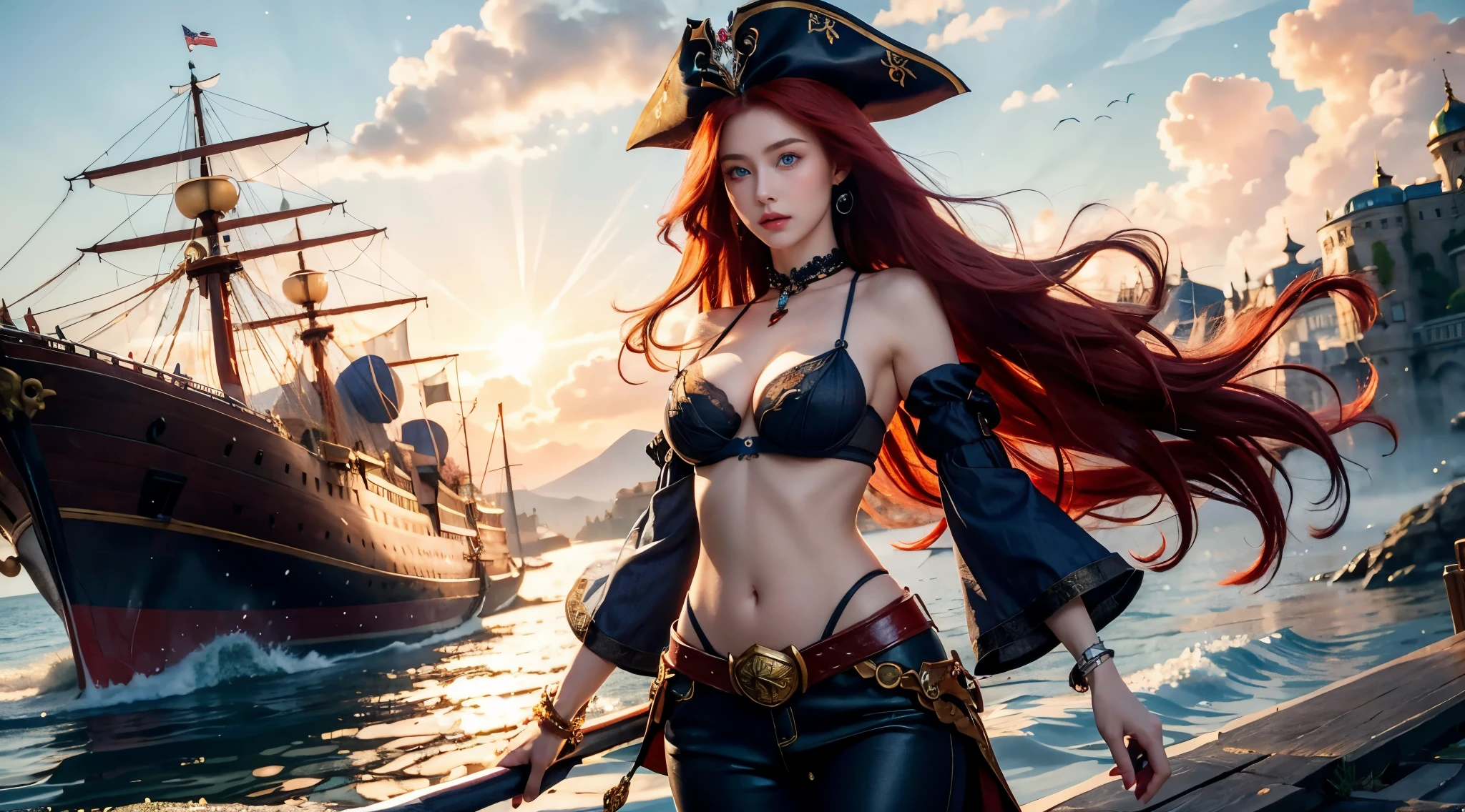 (Numerous award-winning masterpieces, with incredible details), (hd masterpiece, 8k, best quality), ((Extremely beautifull face)), (extremely detailed realistic face features), (beutiful blue grey eyes), ((finely detailed true circle Symmetrical blue grey eyes)), (She has a meloncholic face), (A majestic sight), long redhead hair, (big breasts: 1.8), anatomic, small wraist with big hips, red hair, long flowing hair, snow white fair skin, pale skin, (perfect five fingers:1.3), (perfect fine fingers), perfect hand anatomy, realistic, 8k, fantasy