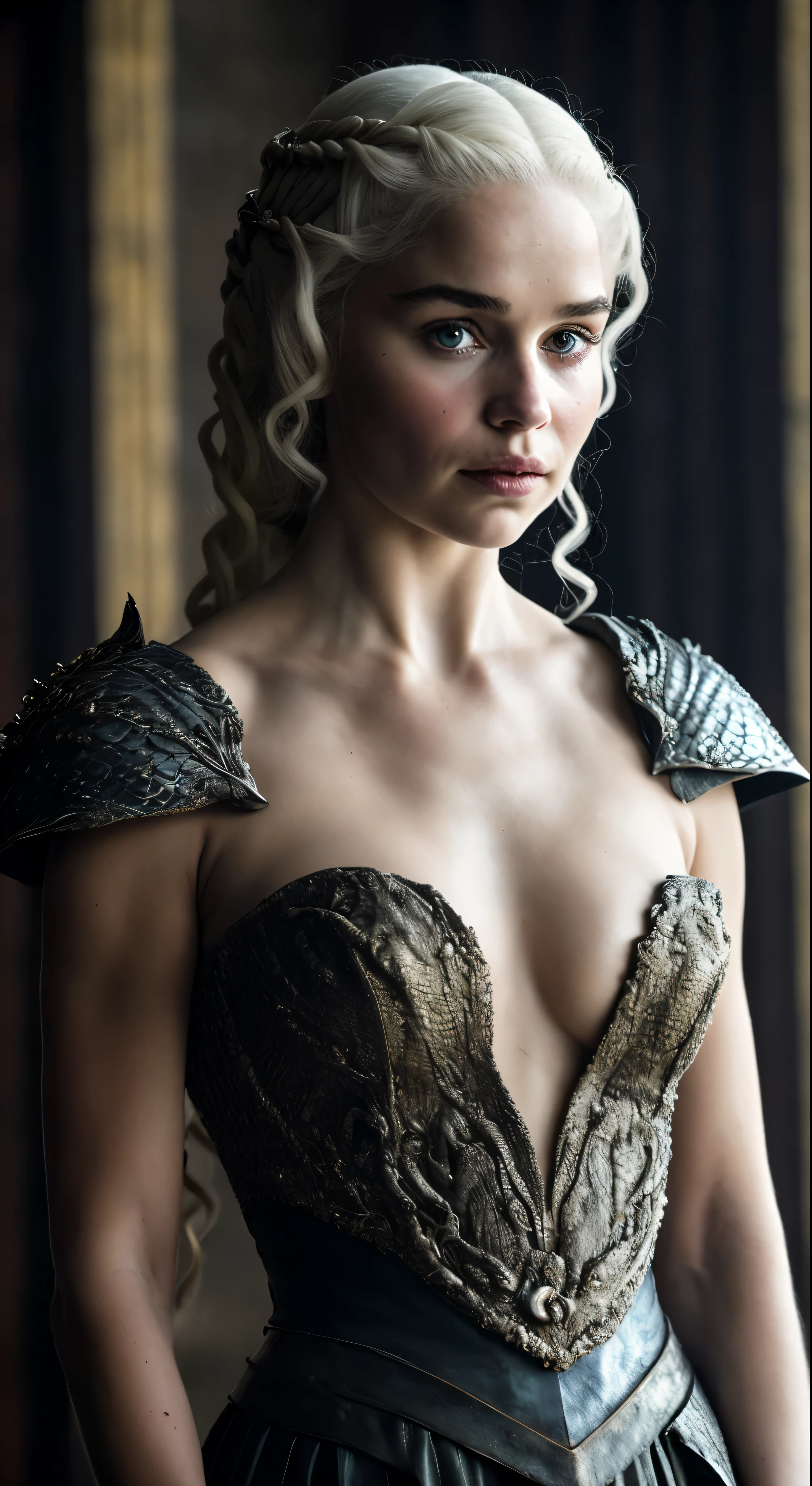 Royal Satin dress, Perfect eyes, flawless Beauty, pierced eyes, Masterpiece, Daenerys Targaryen, Gorgeous woman, queen, Queen Lady, Princess of Dragonstone, black mole on breast, The Unburnt, Queen of Meereen, Queen of the Andals, the Rhoynar and the First Men (claimant), Protector of the Seven Kingdoms (claimant), Khaleesi of the Great Grass Sea, Breaker of Shackles, Mother of Dragons, The One Who Was Promised, Lady of Dragonstone , 45 years Old, she is a Full growned lady now, beautiful mature lady, the queen, milf beauty, mature queen, Best quality, a small, charming Beauty, a captivating woman, fully ripen milf body, lustful queen, alluring appearance, unrivaled beauty, wonderful breasts, large breasts, mediaeval erotic costumes, a Game of Thrones-inspired costume, a close-up of a woman from the middle ages, Daenerys Targaryen, Daenerys, resembles Emilia Clarke, Emilia Clarke, scene from "Game of Throne," deep cleavage, warrior princess, healthy body, perfect thick body, attractive figure, fleshy body, style of "Game of Throne," beautiful lady, beautiful woman, mediaeval clothes, stunning woman, 8K, insane details, dress made of clothes and jewelry, perfect hair, styled hair, high clarity eyes, perfect hands, perfect fingers, perfect eyes