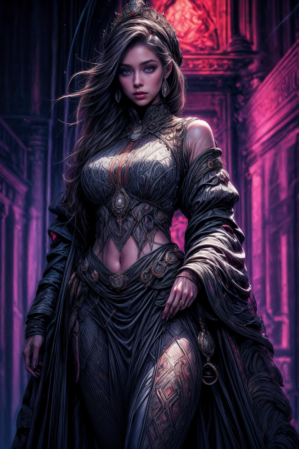 Kaelena,beautiful detailed eyes,beautiful detailed lips,extremely detailed face,longeyelashes,(best quality,4k,8k,highres,masterpiece:1.2),ultra-detailed,(realistic,photorealistic,photo-realistic:1.37),oil painting,regal attire,a regal crown,dramatic lighting,vivid colors,ethereal background,surrounded by mist,artistic flair,with a touch of fantasy,royal demeanor,mysterious aura,magnificent presence,commanding posture,standing tall,glowing gems,ornate jewelry,ancient symbols,stone statues,architectural elegance,imposing castle in the distance,sense of power and authority,dignified expression,mystical power emanating,enchanted atmosphere,graceful movement,spellbinding charisma,commanding attention,exuding confidence,and a hint of a secret.