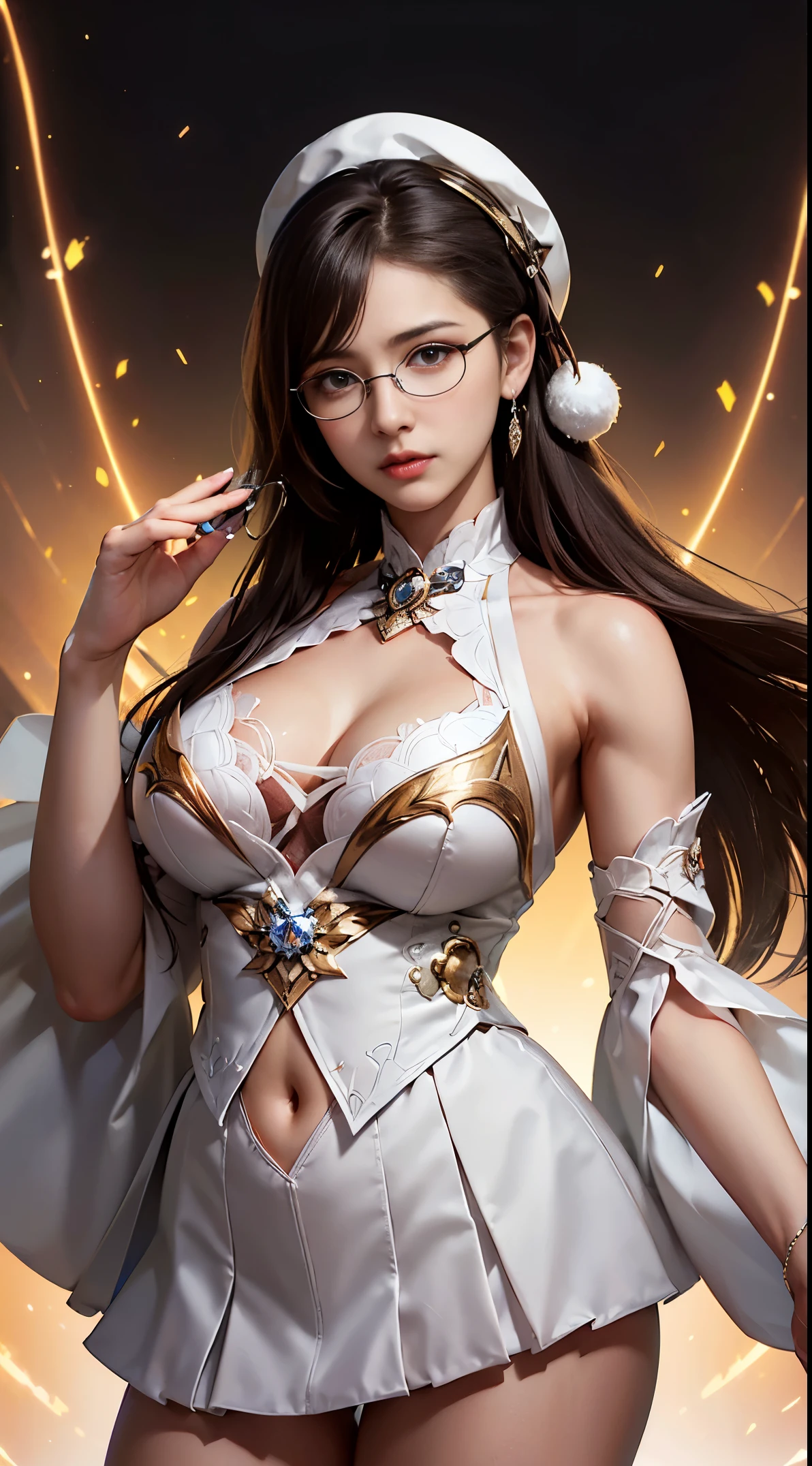 Fine、(The best illustrations)、8k UHD resolution、intricate-detail、top-quality、realisitic、ultra-detailliert、The best lighting、Best Shadows、Soft lighting、Ulutra HD、Ultra-realistic、Tindall Effect、Photorealsitic、(High Detail Skins:1.2)、 (Intricate details, makeup, pureerosface_v1:0.5), (Detailed beautiful delicate face, Detailed beautiful delicate eyes, A perfectly proportioned face, High detailed skin, Detailed skin, best ratio four finger and one thumb, arms below breasts, Tattoo with a red glow under the stomach、Awesome awesome, wide hips, smooth midriff, skiny and thin, __Fashion__, __hair__:1.25)、Digital SLR、 absurd realistic work: 1.3), (max resolution: 1.2), (Ultra HDTV: 1.2), cinematric light, Detailed eyes and skin, detailed facial features, , (Sharp Focus: 1.2）, (Focus on Face:1.2),Perfect Style, Beautiful face, acurate, Anatomically correct, ノ Highly detailed facial and skin texture, Detailed eyes, Double eyelids, Thin eyebrows, Glitter Eyeliner: 1 Natural cheeks, Glossy skin, Fair skin: 1.2, (Glossy lips: 1.4),(Shy look: 1.2),Highly detailed facial and skin texture, Detailed eyes, Double eyelids, Natural cheeks,  shiny lips: 1.4,Exposed cleavage、Bewitching。a baby face、Seductive、Chest emphasis、(((( Otaku Glasses, thick glasses, Round glasses)))),The long-haired、Braid hair、poneyTail, huge solemn expression、Body Up、Big breasts emphasis, Super tight breasts, Breast augmentation surgery, The breasts are very big and round and round,Toned waist、 Meet beautiful girls, Look at the girl's body, In the Dark、Bat Wings，、(Devil's Tail)、(詳細な不気味なBackground with:0.8)、Long grey hair，emits eerie demonic flames，Contour light，green flash particles, magia、火炎magia、Flares up violently、swirling explosion, angelic halo, golden and orange spark dazzling around, Dramatic composition details), radiant light, Powerful light area,  (magiaのシンボルが鎧に輝きます:1.3), (magiaの魔力が彼女の周囲に渦巻いていた:1.3), white  hair、(intense expression:1.1), (Its light is、Highlighting her dominance and rebirth behind the scenes:1.4), (Wisdom and Rebirth:1.2), (Strong stance:1.2), (Overwhelming mystical power:1.2), (Sparkling sweat:1.1),(The contrast between silver and gold:1.3),elegant glitter dark＆mysterious version, Super beautiful glowing eyes、Looking at the snow-covered amusement park, Young woman in Santa Claus costume standing with legs apart, huge stunning goddess shot, goddess of Japan, the extremely hot and sexy, powerful and huge, jaw dropping beauty, goddess of Japan, very Bigger breasts, Big ass, ((Santa Claus miniskirt costume and hat)), (Wearing:red mini dress trimmed with white fur, Thick black belt, Long Red Leather Boots), (thigh visible), (lean forward and look at you), (Fireworks go off at the amusement park at night), In the snow, (なBackground with: Night city decorated with Christmas illuminations), Animal characters are dancing in the background, suit with white fur trim), (Black Mini Skirt White Fur Trim), (Santa's Red Hat) With white pompons, Gold belt with large buckle, (Red boots), (cowboy  shot:1.4), Perfect fit, depth of fields、Perfect image realism, Background with:((Secret Room of the Members Club))、綿密なBackground with, detailed costume,