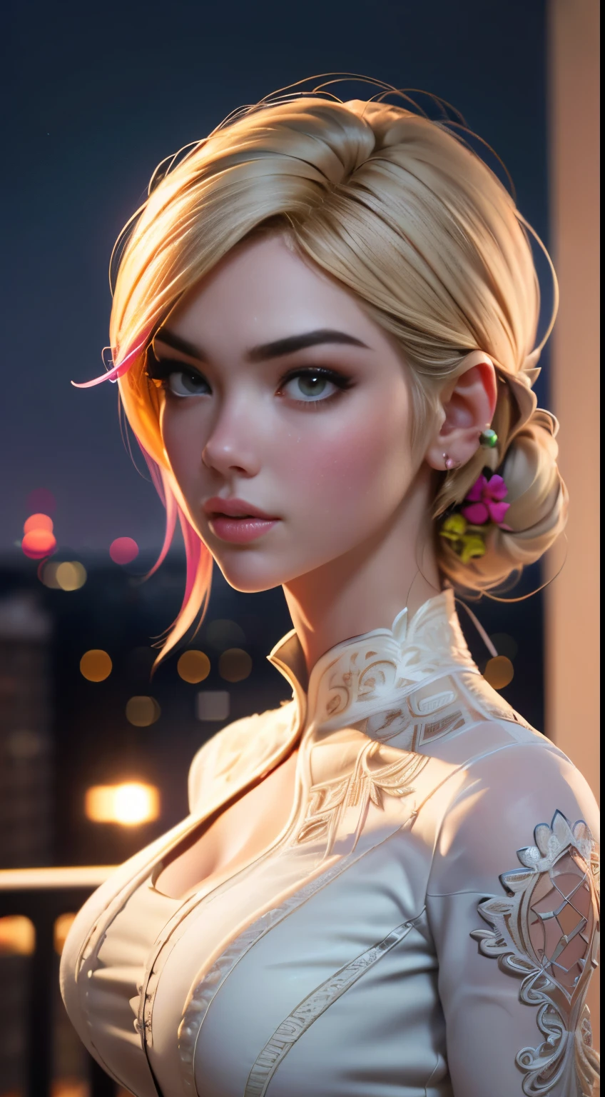 photo of Kate Upton, RAW, beautiful woman, ((portrait)), ((detailed face:1.2)), ((detailed facial feature, detailed skin, clear skin), (perfect proportioned body), (wearing a colorful dress) (high detailed city environment, apartment balcony), (realistic photo, best quality, detailed), (8k wallpaper), (cinematic lighting, dramatic lighting) (sharp focus, intricate)