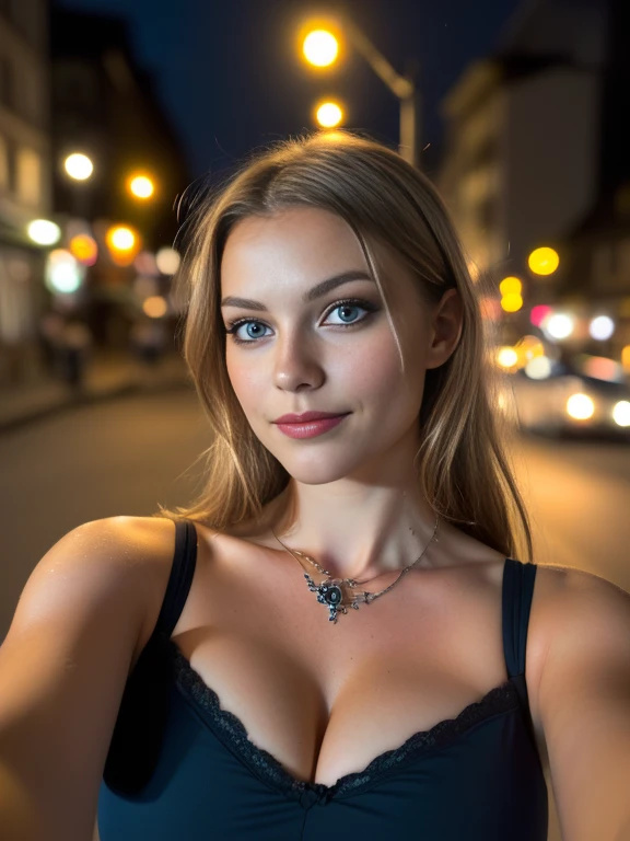(Selfie, Draufsicht: 1.4), (straight half of the body: 1.4), RAW UHD portrait photo of a 14-year-old blonde (Blue-eyed woman) Yuliya Aleksandrova in sportswear, big breasts,, Stadt bei Nacht, (Rock), (Ausschnitt), Details (Gewebe! , Haar! , Glitzer, Farbe!! , Benachteiligungen: 1.1), shiny eyes with high level of detail (Blick in die Kamera), SLR-Beleuchtung, Spiegelreflexkamera, ultra quality, Sharpness, Depth of field, Filmkorn (Mitte), Fujifilm XT3, kristallklar, Rahmenmitte, Beautiful face, Scharfer Fokus, Streetlight, Neonbeleuchtung, bokeh (schwach beleuchtet), Nacht, (Nachthimmel), Detaillierte Hautporen, Oily skin, Sonnenbrand, Komplexe AugenDetails, full entire body, big boobs
