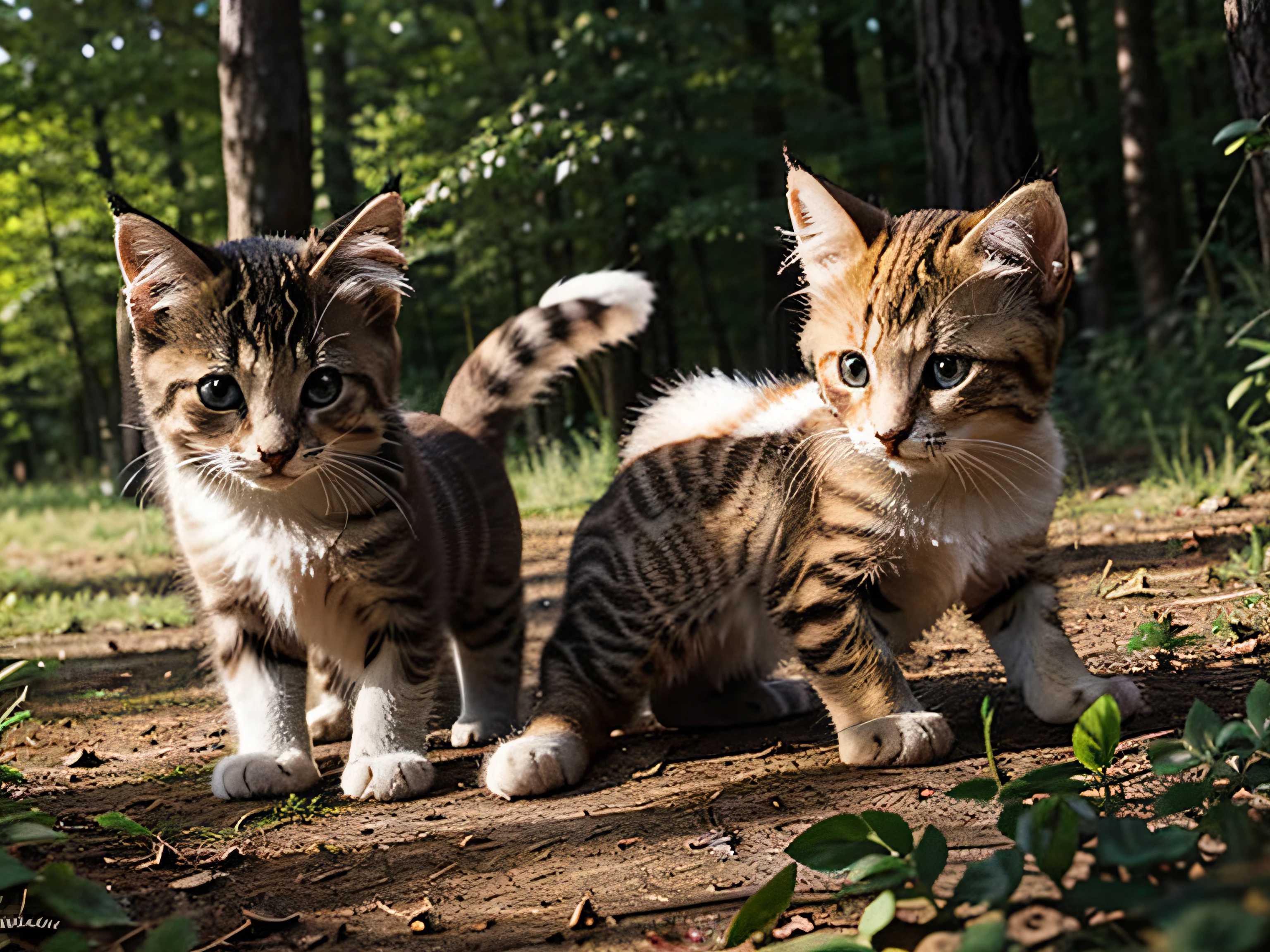 adorable illustration of kittens playing in the forest