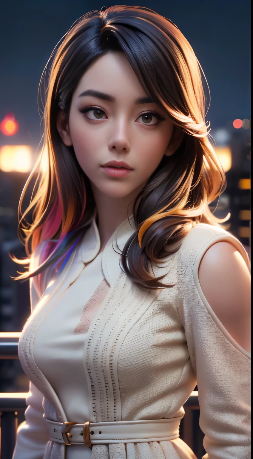 photo of Chloe Bennet, RAW, beautiful woman, ((portrait)), ((detailed face:1.2)), ((detailed facial feature, detailed skin, clear skin), (perfect proportioned body), (wearing a colorful dress) (high detailed city environment, apartment balcony), (realistic photo, best quality, detailed), (8k wallpaper), (cinematic lighting, dramatic lighting) (sharp focus, intricate)