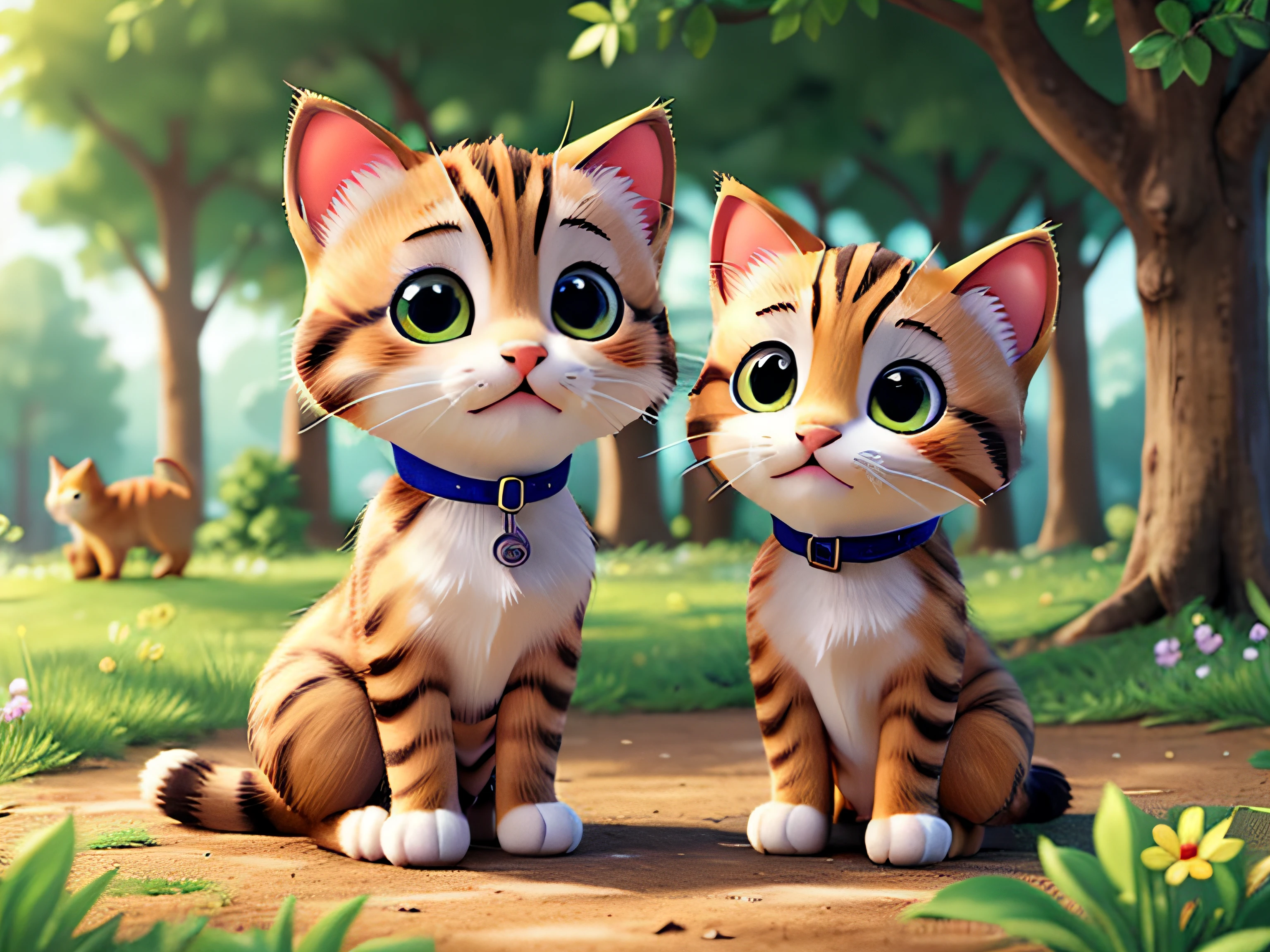 adorable illustration of kittens playing in the forest