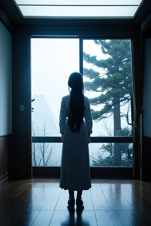 Fed official stands in dark room looking out window, 电影灯光《Atil, ethereal stills, screenshots from movies, Still in the movie, Still in the movie, cinematic Film still from, movie frame still, Still from music videos, Art House Film Aesthetics, Still from a live action movie, Still from L&#39;predio
