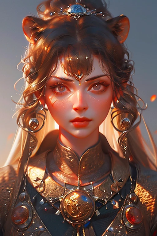 Ultra Detailed Beautiful Girl, with Fierce Lioness, Cinematic, Cinematic Light, Realistic, 3d Rendering, Highly Detailed Face, Highly Detailed, Realistic Appearance, Lifelike, Realistic Girl, Highly Detailed Hair