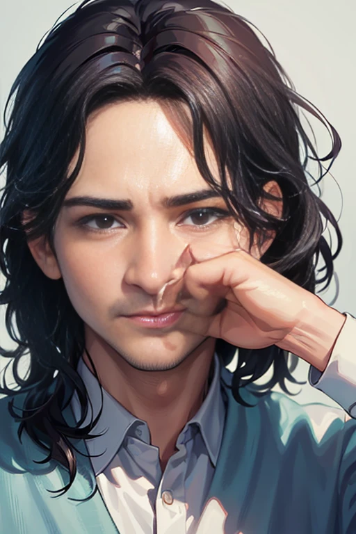 (best quality,ultra-detailed,realistic:1.37),a close-up shot of a man covering his face with his hands, cinematic still, award-winning film still, depiction of a teary-eyed Joaquin Phoenix, movie screenshot, from a live-action film, cinematic shot, film still, inspired by Kim Young-hwan