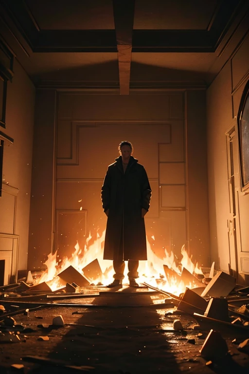 A man stands by the fire in a dark room, amazing cinematography, beautiful cinematography, stunning cinematography, Stunning emotional cinematography, award winning movie still, taken from movie, Roger Deakins photography, Still from music videos, 2 0 2 1 cinematic 4 k framegrab, stunning  visuals, colored photography, great cinematography, 4k movie stills, andrei tarkovsky scene