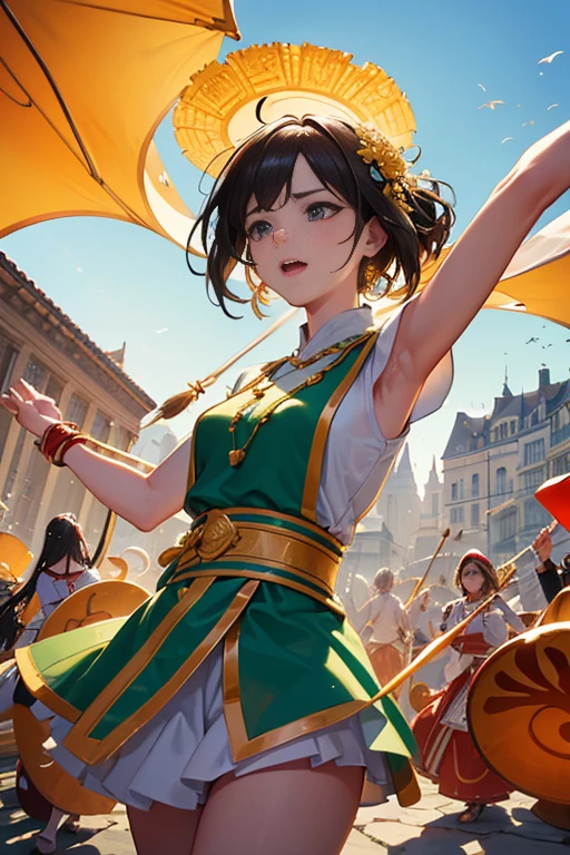 Character themes:A group of people playing drums in the courtyard, beating the drums with great energy and rhythm. (people:1.1, energetic:1.1, rhythmic:1.1, courtyard, drums)
Material:The scene is captured in a visually stunning cinematic style, with vibrant colors and high-resolution details. (best quality,4k, highres, realistic, visually stunning, vibrant colors, cinematic:1.2)
Additional details:The courtyard is surrounded by a beautiful architectural structure, adding a touch of elegance to the scene. The participants are wearing traditional costumes that reflect the cultural significance of the drumming ceremony. The drumsticks are made of finely crafted wood, showcasing the dedication to craftsmanship. The participants' movements are synchronized, creating a mesmerizing visual spectacle. (architectural structure, traditional costumes, finely crafted wood drumsticks, synchronized movements)
art-style:A combination of documentary-style photography and fantasy elements, capturing the raw energy and excitement of the drumming performance. (documentary-style, fantasy elements)
Color tones:The colors are vibrant and dynamic, with a mix of warm tones to enhance the lively atmosphere of the scene. (vibrant colors, warm tones)
lamplight:The scene is bathed in warm, soft lighting, highlighting the contours of the participants and creating a sense of depth and dimension. (warm, soft lighting)
The full prompt is as follows:
"A group of people playing drums in the courtyard, beating the drums with great energy and rhythm, surrounded by a beautiful architectural structure. The scene is captured in a visually stunning cinematic style, with vibrant colors and high-resolution details. The participants are wearing traditional costumes that reflect the cultural significance of the drumming ceremony. The drumsticks are made of finely crafted wood, showcasing the dedication to craftsmanship. The participants' movements are synchronized, creating a mesmerizing visual spectacle. The artwork combines documentary-style photography and fantasy elements, capturing the raw energy and excitement of the drumming performance. The colors are vibrant and dynamic, with a mix of warm tones to enhance the lively atmosphere of the scene. The scene is bathed in warm, soft lighting, highlighting the contours of the participants and creating a sense of depth and dimension."