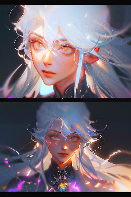 (front focus),(in the dark:1.6), Hyperrealist portrait of female by david hockney and alphonse mucha,fantasy art, photo realistic, dynamic lighting, artstation, poster, volumetric lighting, very detailed faces, 4 k, award winning,, 1girl, in the dark, deep shadow, low key,cowboy shot,(official clothing:1.4) ,long hair,white hair,