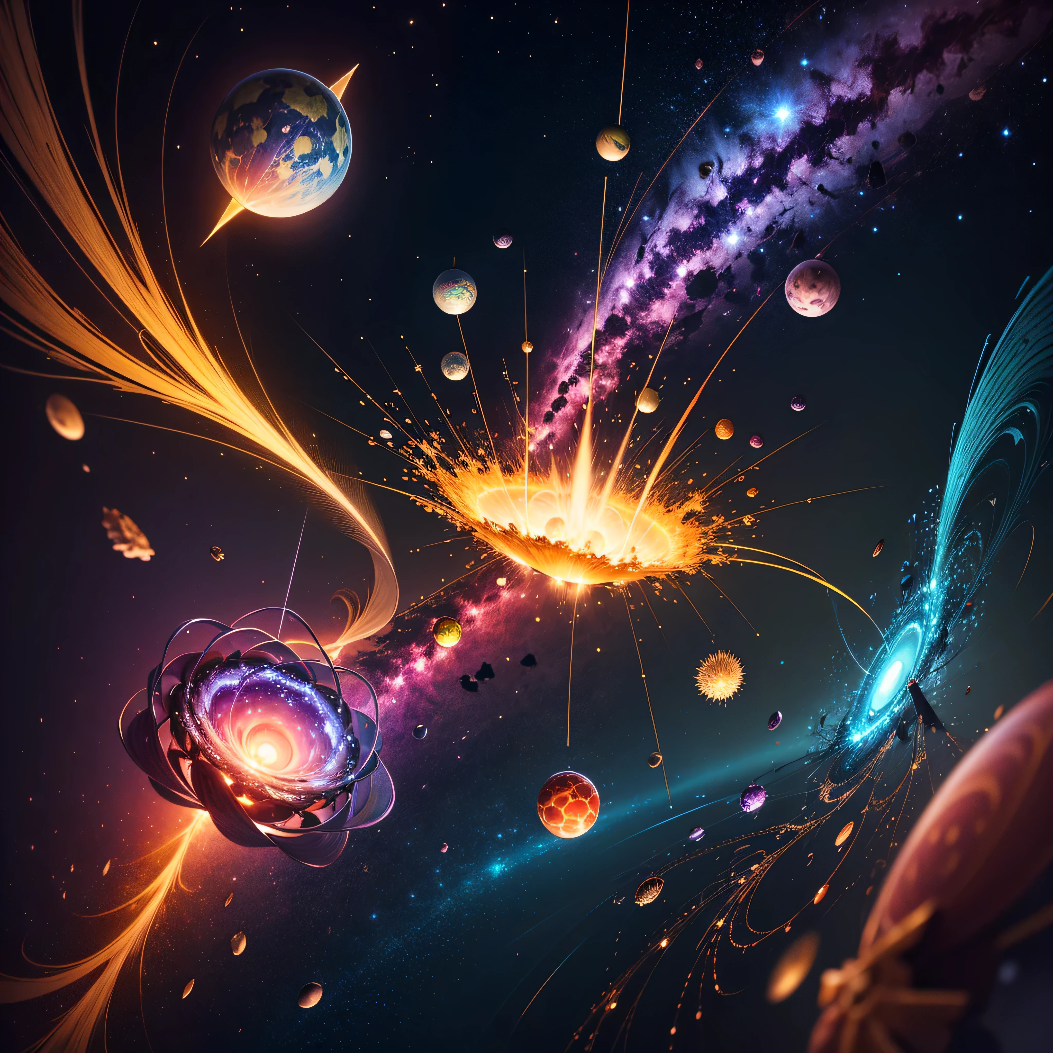 Astronaut:1.4 New Chat 2023-12-22 00:22:57 From the atom to the galaxy 2023-12-22 00:23:59 The universe is made up of a huge variety of objects, from the smallest atom to the largest galaxies. Atoms are the basic units of matter. They are composed of a central nucleus, which contains protons and neutrons, surrounded by electrons orbiting around it. Atoms combine to form molecules and compounds, which are the basis of chemistry and life. The molecules, in turn, combine to form cells, which are the basic units of life. Cells organize themselves into tissues, organs, and systems, forming the human body and that of other animals and plants. In addition, there are other subatomic particles, such as quarks and leptons, that are studied in particle physics. As we move away from the subatomic world, we encounter the planets and stars. Our solar is made up of the Sun, planets, asteroids, comets, and other objects. Stars, in turn, cluster into galaxies, which are huge structures containing billions of stars, as well as nebulae, star clusters, and black holes. The entire universe is filled with galaxies that cluster into superclusters and form a vast cosmic web. And there's still so much more to discover and explore beyond what we know to date masterpiece meticulously intricate ultra_high-details extreme improved ultra_high-quality ultra_high-res ultra_photo-realistic optimal ultra_sharpness perfection accurate volumetric Lightning contrast global illumination cgi vfx sfx reflex Octane_rendered ultra_high-def UHD XT3 DSLR HDR romm rgb pbr 3dcg fxaa blu-ray vivid colors-coded anti-aliasing fkaa txaa rtx ssao opengl-shaders glsl-shaders post-processing post-production cell-shading tone-mapping ❤luminescence Heart glow hearth Crystalline earth radiant varies multi etc. --v 5.2 --s 1000 --c 20 --q 20