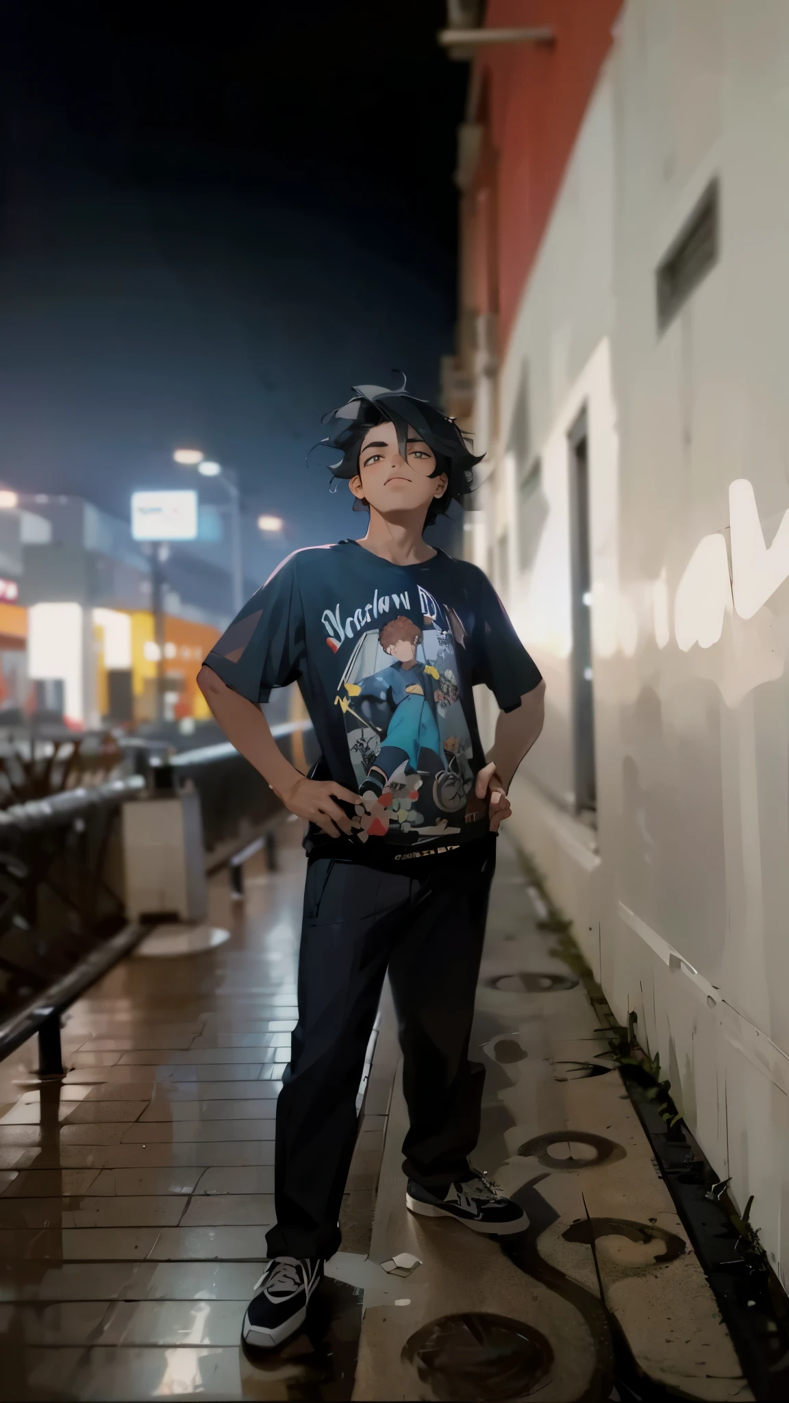 Generate too Cartoon, 8k resolution, 1man, 20y.o, Black Hair, Afro model hair, Brown skin, Black t-Shirt, navy pant, Black Shoes, Shoes Vans, Generate to Cartoon, Ultra detail