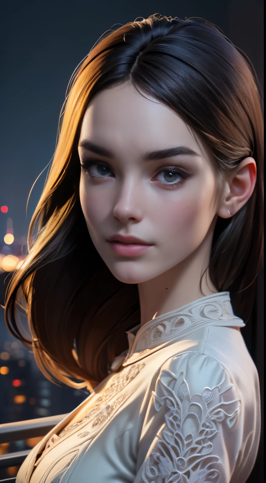 photo of Elizabeth Henstridge, RAW, beautiful woman, ((portrait)), ((detailed face:1.2)), ((detailed facial feature, detailed skin, clear skin), (perfect proportioned body), (wearing a colorful dress) (high detailed city environment, apartment balcony), (realistic photo, best quality, detailed), (8k wallpaper), (cinematic lighting, dramatic lighting) (sharp focus, intricate)