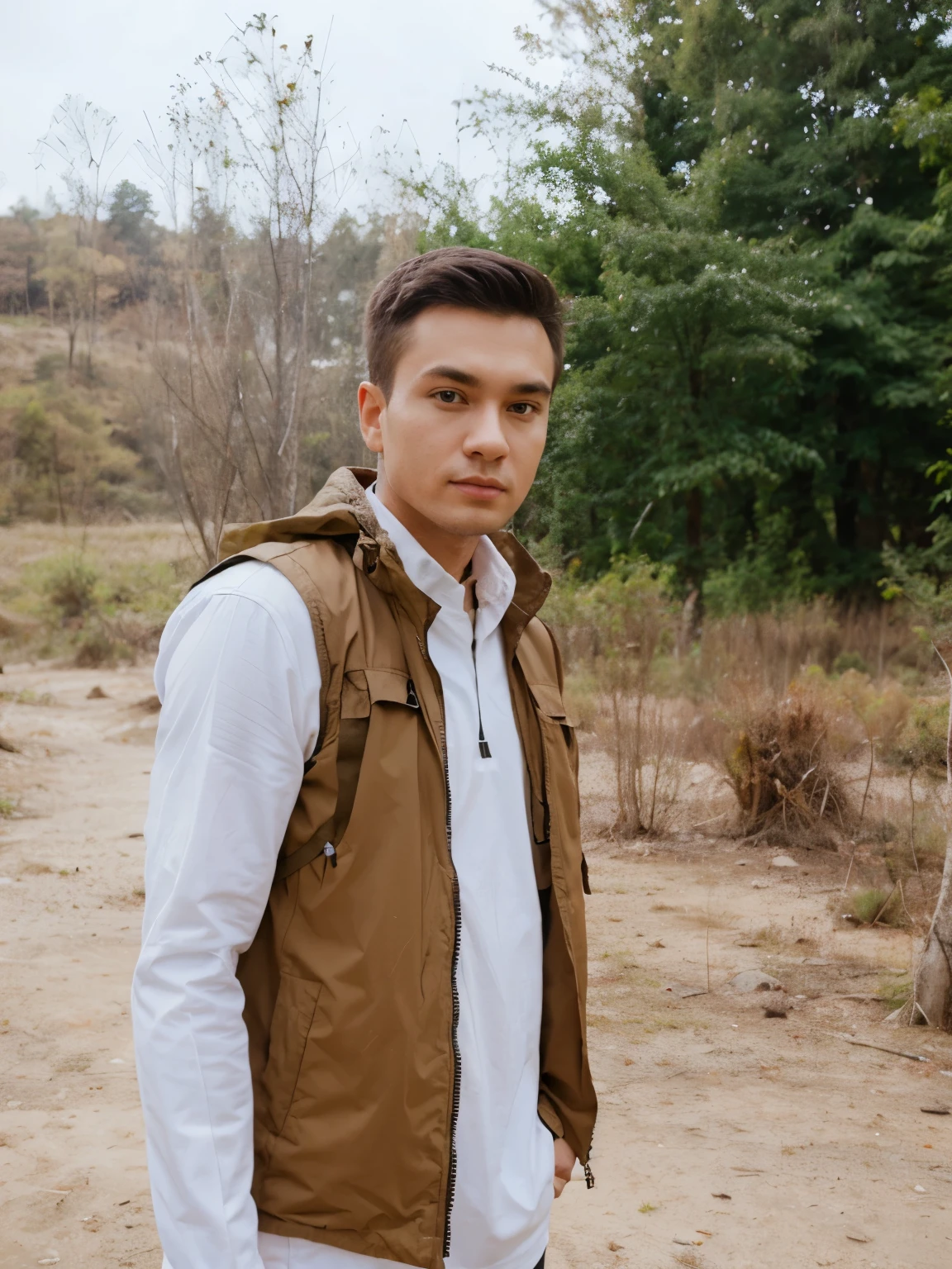 Generate forest background also set set loin He wear commondo outfit and sniper in his hand