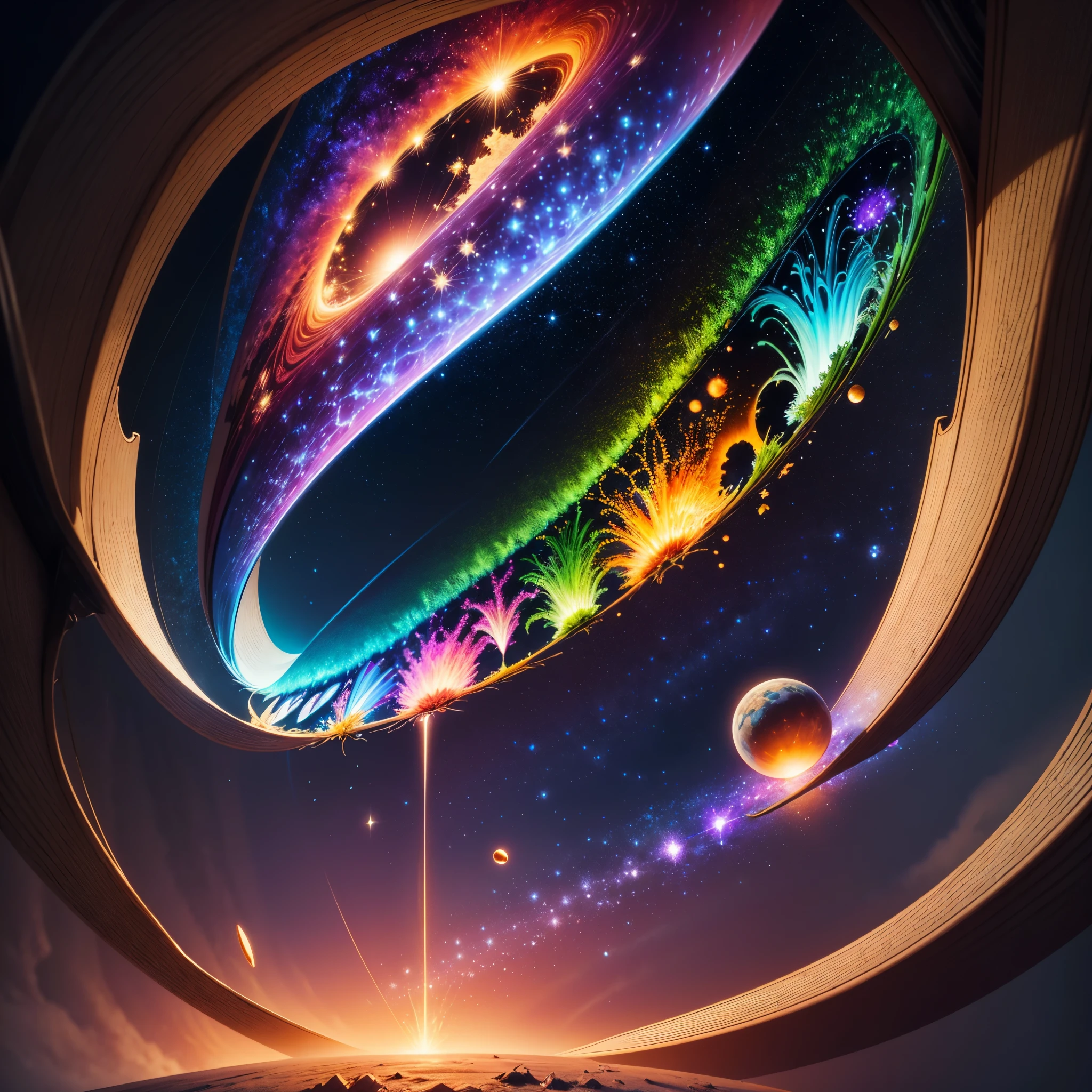 Astronaut:1.4 New Chat 2023-12-22 00:22:57 From the atom to the galaxy 2023-12-22 00:23:59 The universe is made up of a huge variety of objects, from the smallest atom to the largest galaxies. Atoms are the basic units of matter. They are composed of a central nucleus, which contains protons and neutrons, surrounded by electrons orbiting around it. Atoms combine to form molecules and compounds, which are the basis of chemistry and life. The molecules, in turn, combine to form cells, which are the basic units of life. Cells organize themselves into tissues, organs, and systems, forming the human body and that of other animals and plants. In addition, there are other subatomic particles, such as quarks and leptons, that are studied in particle physics. As we move away from the subatomic world, we encounter the planets and stars. Our solar is made up of the Sun, planets, asteroids, comets, and other objects. Stars, in turn, cluster into galaxies, which are huge structures containing billions of stars, as well as nebulae, star clusters, and black holes. The entire universe is filled with galaxies that cluster into superclusters and form a vast cosmic web. And there's still so much more to discover and explore beyond what we know to date masterpiece meticulously intricate ultra_high-details extreme improved ultra_high-quality ultra_high-res ultra_photo-realistic optimal ultra_sharpness perfection accurate volumetric Lightning contrast global illumination cgi vfx sfx reflex Octane_rendered ultra_high-def UHD XT3 DSLR HDR romm rgb pbr 3dcg fxaa blu-ray vivid colors-coded anti-aliasing fkaa txaa rtx ssao opengl-shaders glsl-shaders post-processing post-production cell-shading tone-mapping ❤luminescence Heart glow hearth Crystalline earth radiant varies multi etc. --v 5.2 --s 1000 --c 20 --q 20