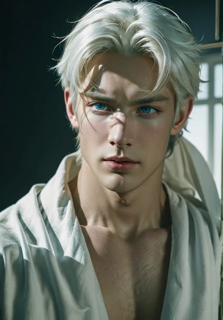 (Profile Portrait of Vyke), (((best quality))), (((ultra high resolution))), (((masterpiece))),
((38 year old)), (photorealistic:1.4), UHD, HDR, white hair, a knight, masculine face, roman nose, vivid blue eyes, (((large faded scar over right eye))), blond boy, hyper realistic, curtain hairstyle, realistic, detailed and correct facial structure, johan liebert mixed with dante, handsome, attractive, muscular, cinematic lighting, unreal engine, intricate details, masterpiece, best quality, by Irakli Nadar, Greg Rutkowski,