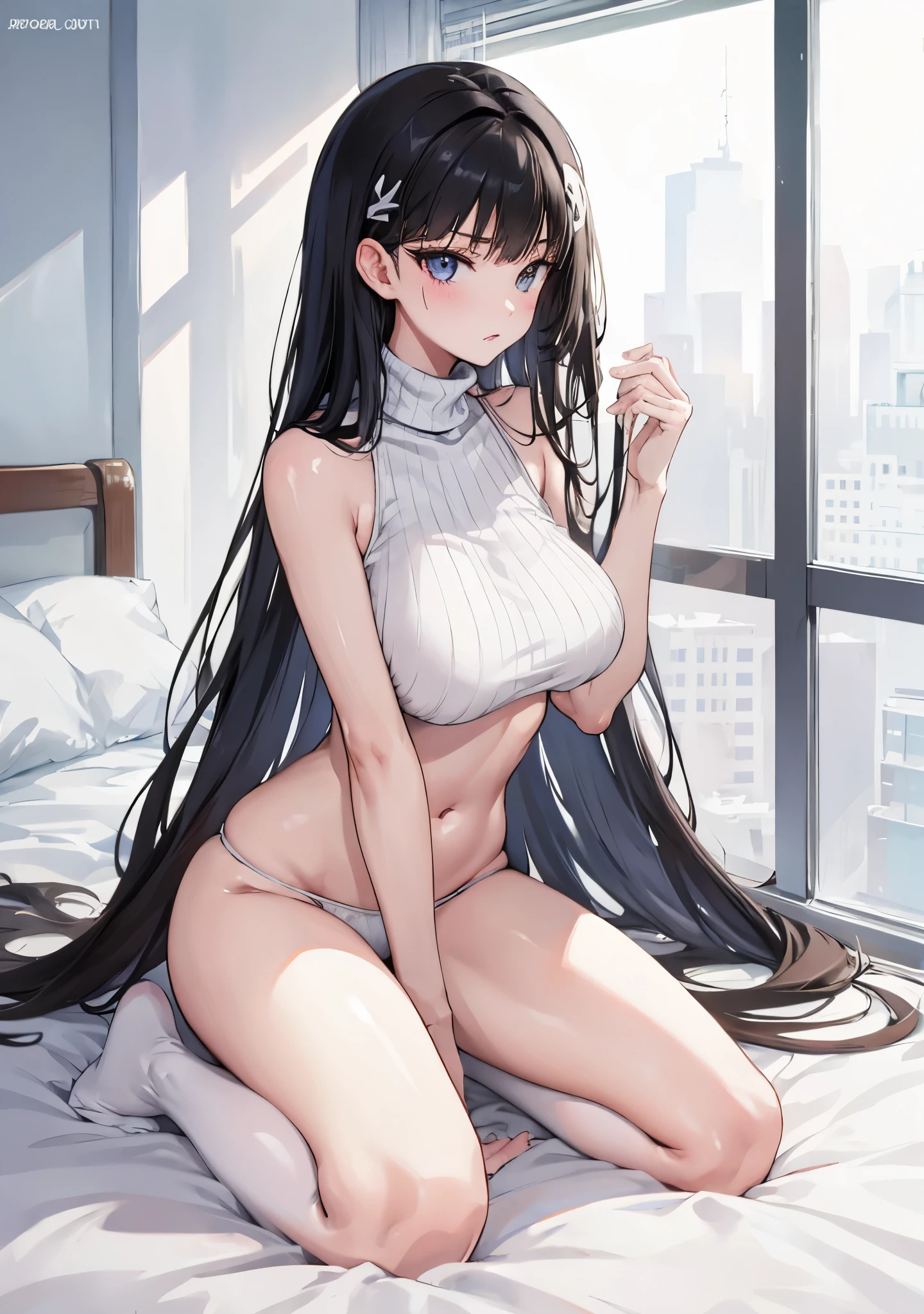 bare shoulder, killer virgin sweater, white panties,
