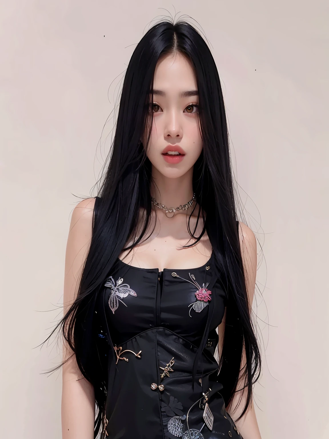araffe woman con cabello largo y negro wearing a black dress, Blackpink Jennie, portrait of Jossi de Blackpink, Jossi de Blackpink, con el pelo largo, con cabello largo y negro, Jisoo de Blackpink, cruel korean goth girl, Jisoo de Blackpink, Gongbi, Parque Roseanne de Blackpink, con cabello negro lacio, Taejune Kim, con cabello largo y oscuro