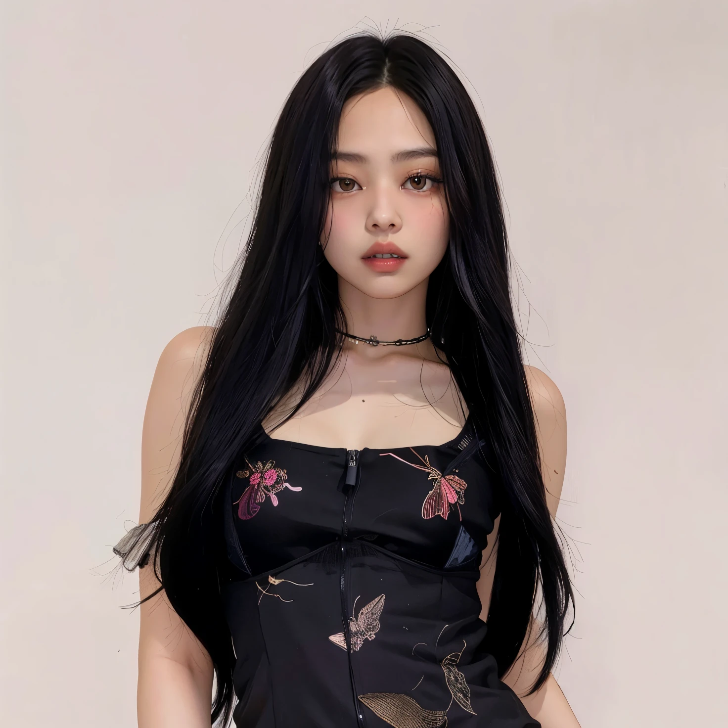 araffe woman con cabello largo y negro wearing a black dress, Blackpink Jennie, portrait of Jossi de Blackpink, Jossi de Blackpink, con el pelo largo, con cabello largo y negro, Jisoo de Blackpink, cruel korean goth girl, Jisoo de Blackpink, Gongbi, Parque Roseanne de Blackpink, con cabello negro lacio, Taejune Kim, con cabello largo y oscuro