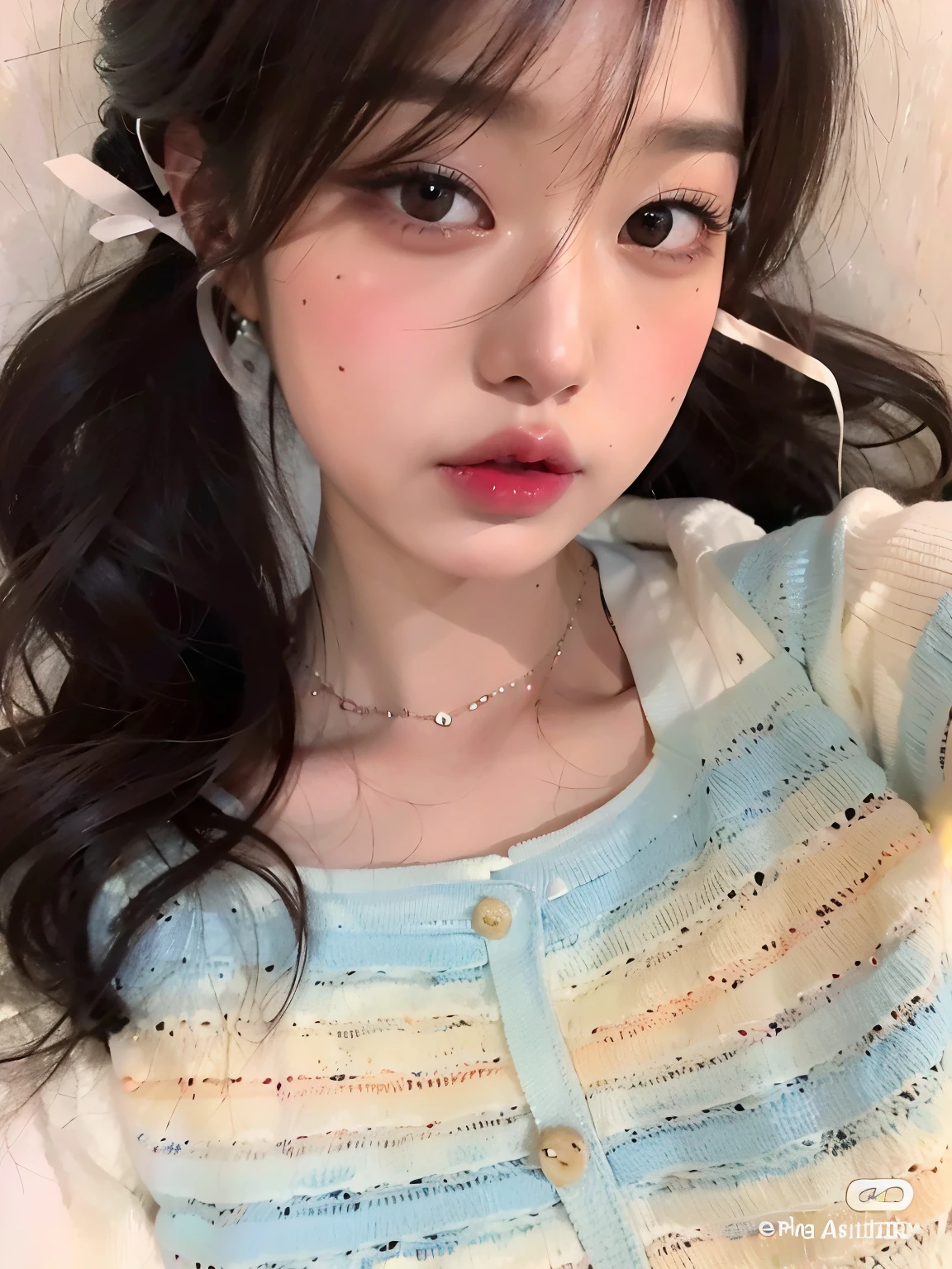 un primer plano de una mujer con un lazo para el cabello en la cabeza, ulzzang, Hermosa Delphine, Linda chica kawaii, Sakimichan, Hermosa cara de chicas japonesas, chica linda-fina-cara, Chica joven y linda, peinado de coletas, young cute wan asian face, muy hermosa linda catgirl, Peinado kawaii, Retrato realista kawaii, Sakimi Chan