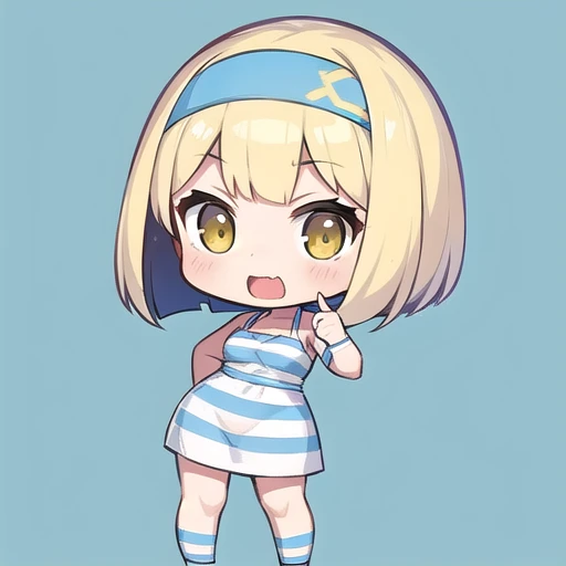 Chibi、cute female professional wrestler、a blond、bob cuts、white costume with yellow stripes