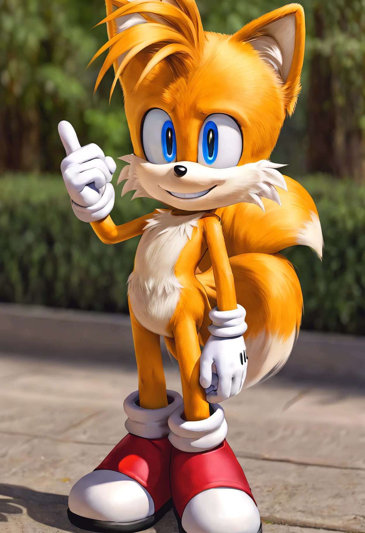 Tails Prower, Miles Prower, solo, looking at viewer, smile, 1boy, standing, full body,
