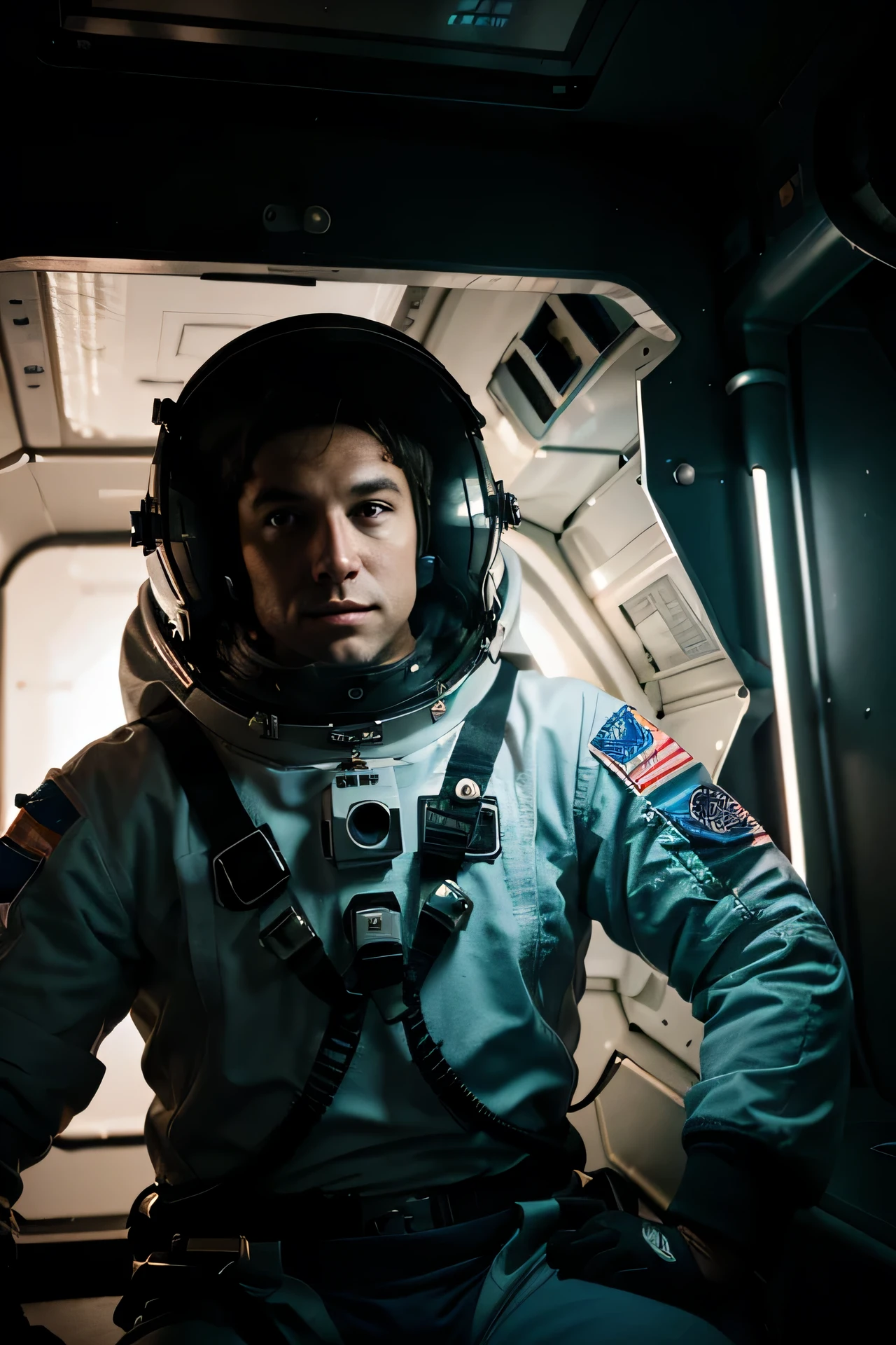 Ein Astronaut steuert den Raketentriebwerk, in der Leere des Raumes, ultra-high resolution, Filmische Beleuchtung, Hohe Detailgenauigkeit