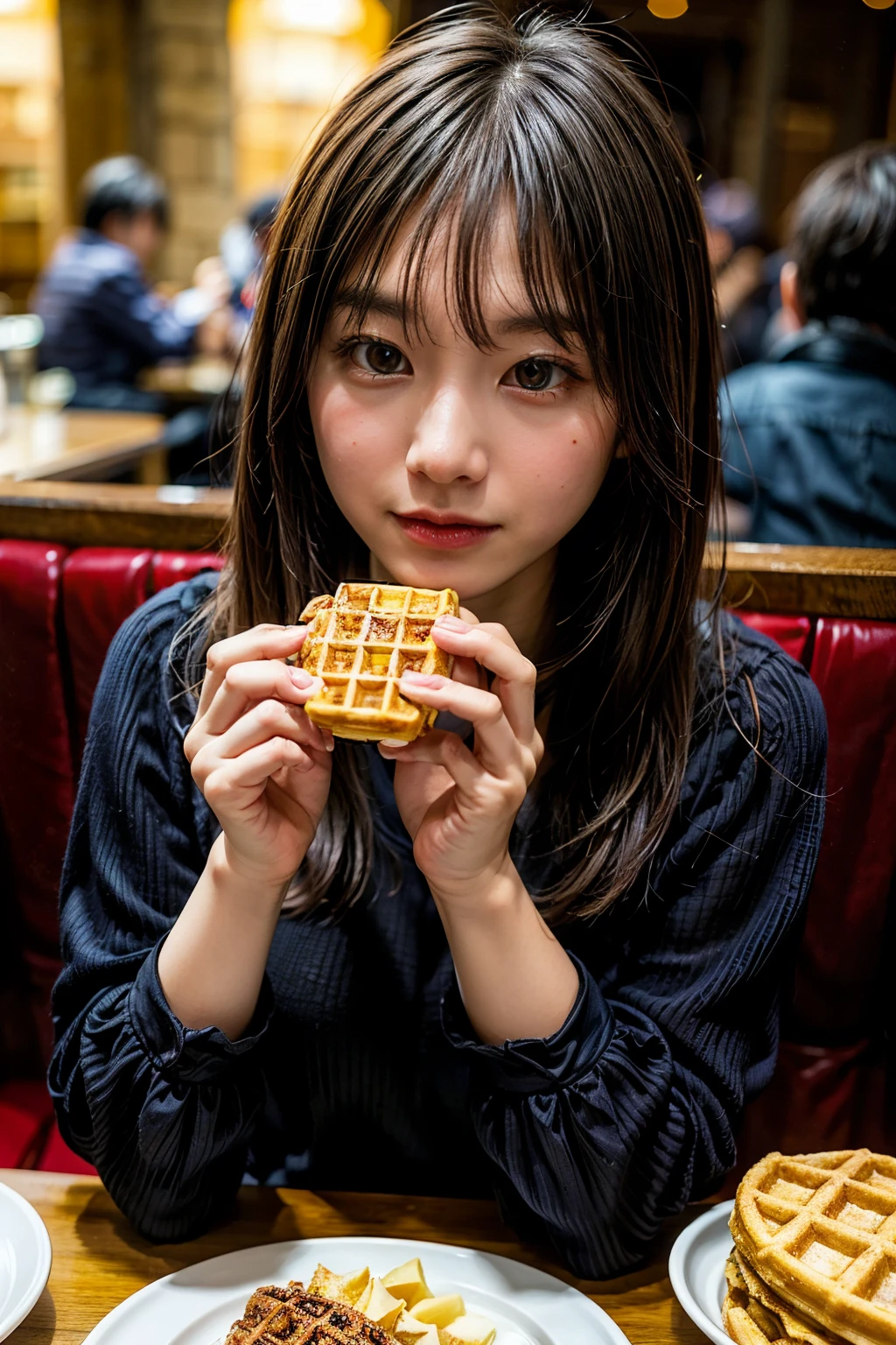 Raw photo, waffle, foodphoto, Digital SLR, Soft lighting, High quality, Film grain, Fujifilm XT