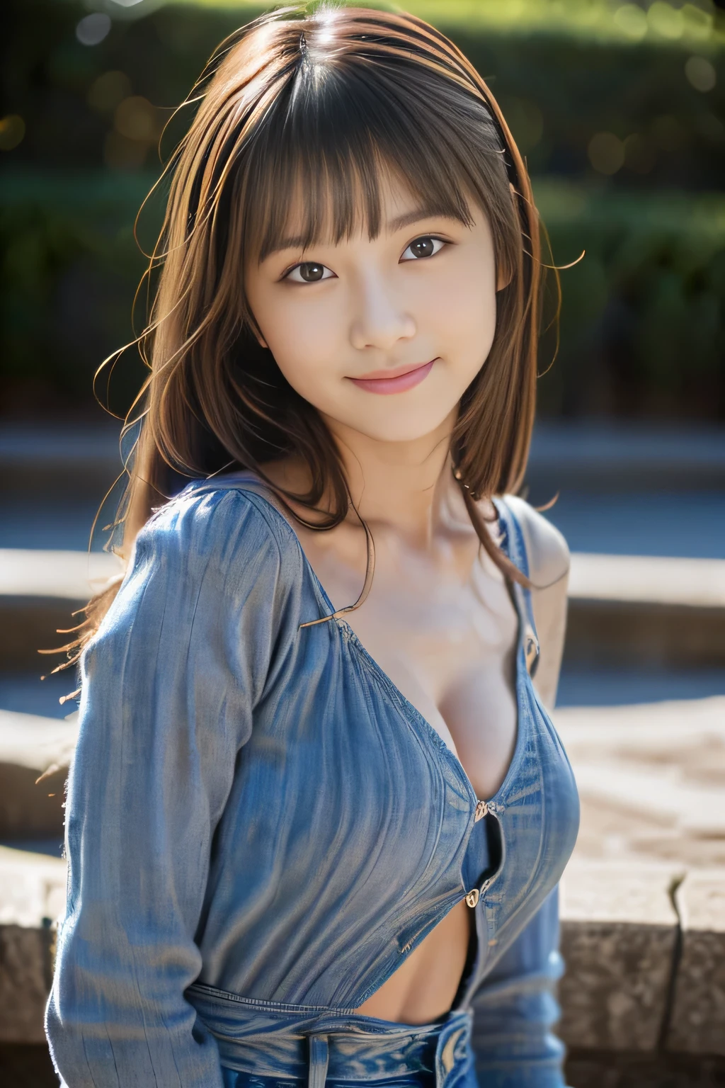 (masutepiece:1.3), (8K), (Best Quality:1.4), (nffsw:1.2), (Photorealistic:1.3), (Raw photography), (1girl in), (ultra high detailed), (Detailed face), Very perfect beautiful and cute face, (detailed hairs), Beautiful hair, Bangs, (Symmetrical eyes:1.3), (Detailed eyes), (Detailed skin), Realistic skin, Shiny skin, Ultra high definition, (medium breasts:0.7, well-shaped breasts), (slim figure), (Supermodel Figures), Gentle smile:1.2, (A very beautiful and cute Japanese girl with a gentle expression),
( Wearing a shirt, jeans ),
a cute Japanese girl, cute Japanese girls, Cinematic lighting:1.3