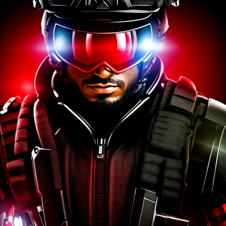 Soldado, militar, olhos vermelhos, arma ao fundo, arma no fundo, background blur, aura negra, olhos vermelhos , homem, olhos brilhanres vermelho, dark