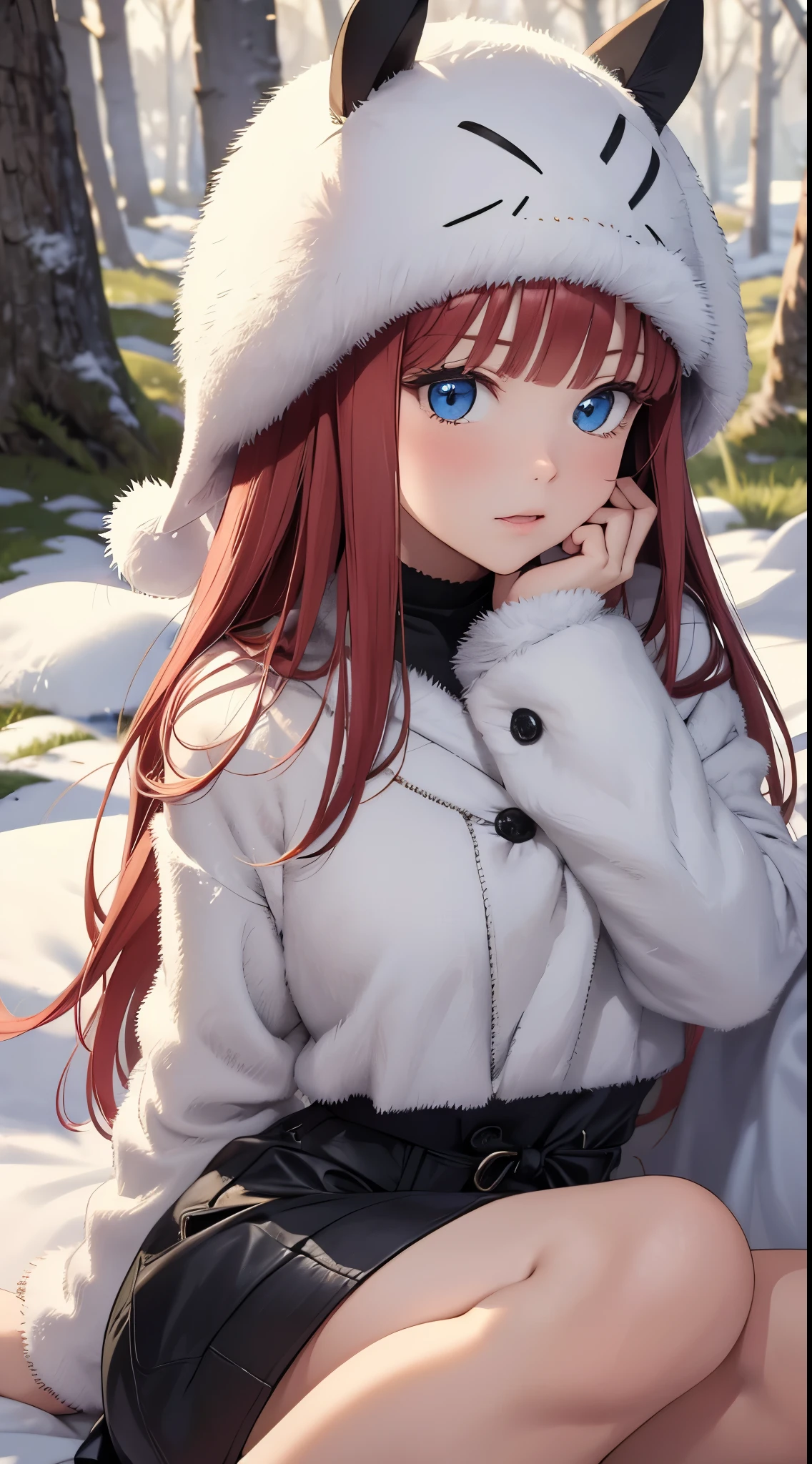 Nino Nakano ,sexy ,armadura blanca ,christmas pine snowy forest