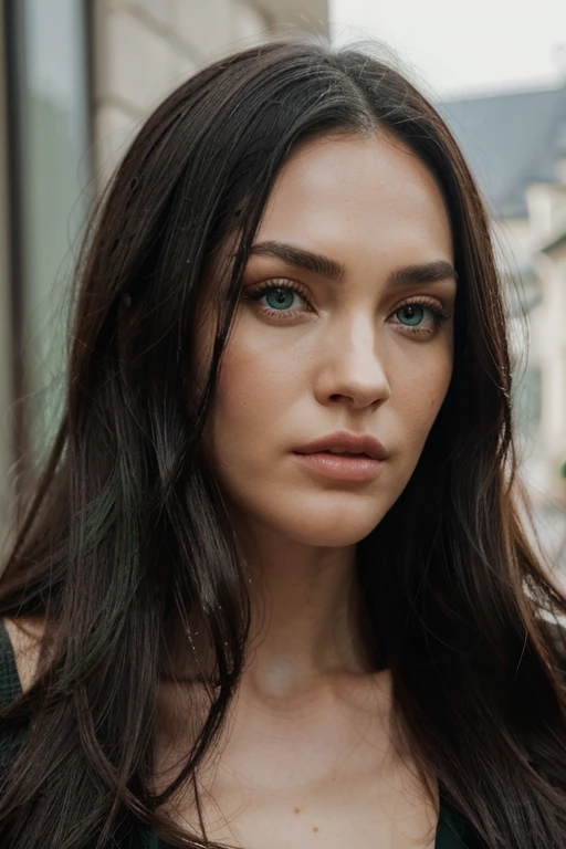 a woman with long black hair and green eyes wearing jewellery with huge diamonds, with green eyes, with stunning green eyes, keine Falten, Modelgesicht wie Megan Fox, big lips, Ultrarealistische digitale Malerei, Hyperrealistische digitale Malerei, Ultrarealistische digitale Kunst, Hyperrealistische digitale Malerei, Ultrarealistische digitale Kunst, with deep green eyes, Ultrarealistische digitale Kunst, with green eyes, Genau, ultrarealistische Gesichter, Realistische digitale Malerei, mit schwarzbraunen Haaren, definierte Gesichtsturktur, texturierte Haut, spitzes Kinn, hohe Wangenknochen, feine Nase, full body