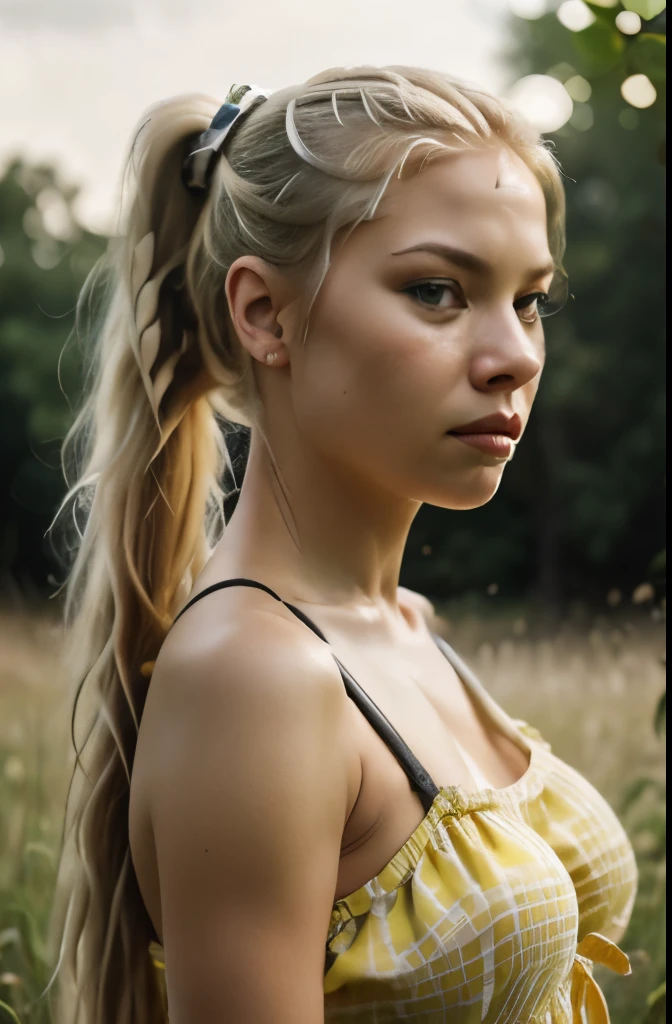 photorealistic,realistic, solo, photorealistic, best quality, ultra high res, 1girl,, , blonde hair in a ponytail, wearing a yellow sundress, breeze blowing through the grass,, , 1girl,, beautiful, masterpiece, best quality, extremely detailed face, perfect lighting, 1girl, solo,, , best quality, ultra high res, photorealistic,, ultra detailed,, masterpiece, best quality, , nancy1,