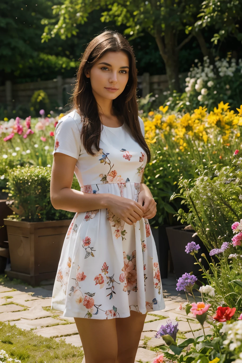 a beutifull model in a flower garden