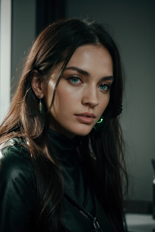 a woman with long black hair and green eyes wearing jewellery with huge diamond earring gaming and playing at a PlayStation eating chips wearing headset, with green eyes, with stunning green eyes, keine Falten, Modelgesicht wie Megan Fox, big lips, Ultrarealistische digitale Malerei, Hyperrealistische digitale Malerei, Ultrarealistische digitale Kunst, Hyperrealistische digitale Malerei, Ultrarealistische digitale Kunst, with deep green eyes, Ultrarealistische digitale Kunst, with green eyes, Genau, ultrarealistische Gesichter, Realistische digitale Malerei, mit schwarzbraunen Haaren, definierte Gesichtsturktur, texturierte Haut, spitzes Kinn, hohe Wangenknochen, feine Nase, full body