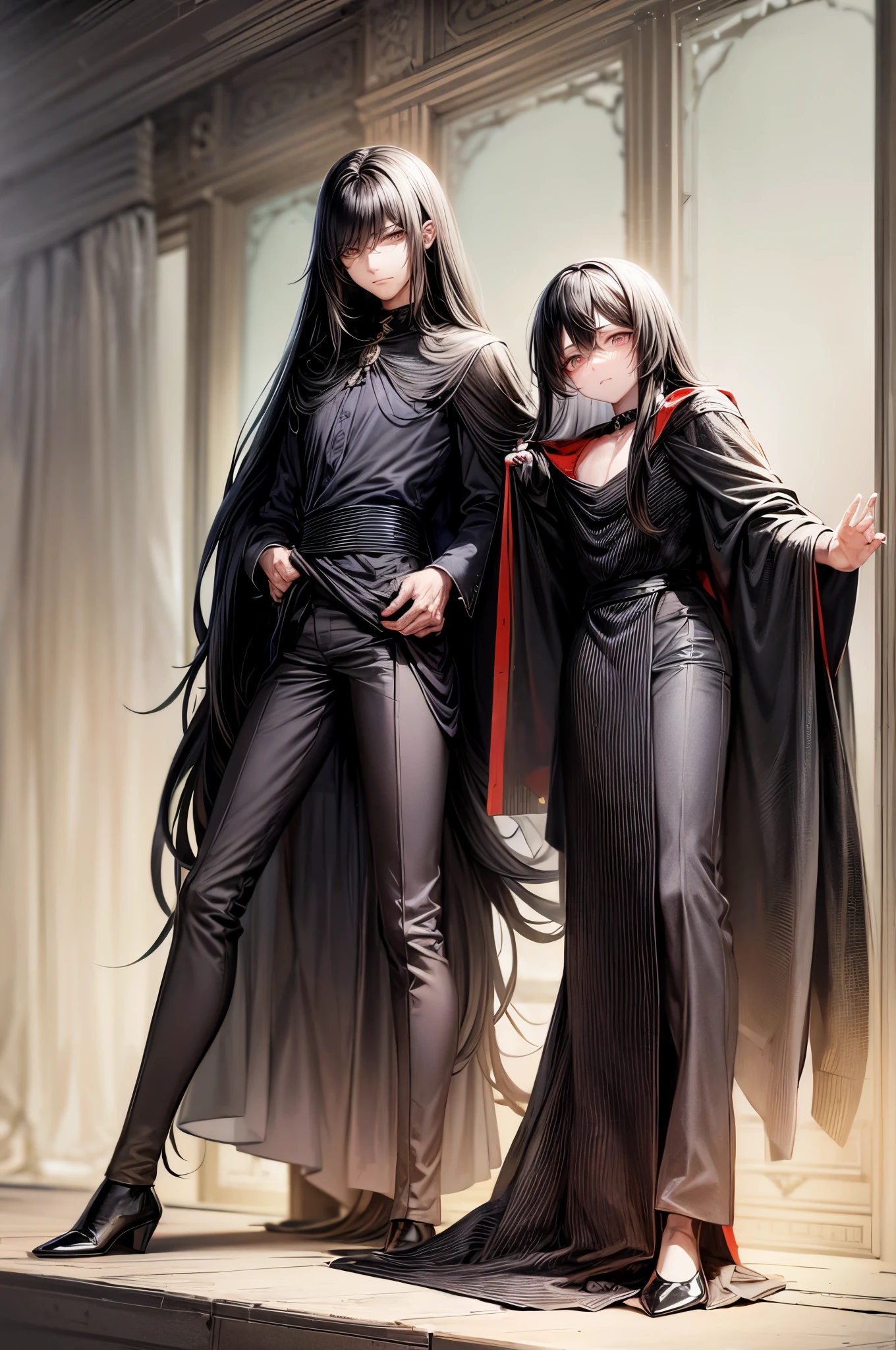 (flat color:1.1),(masterpiece:1.2), best quality, masterpiece, original,long shaggy black hair, (male:1.2),(dark eye bags:1.2), mature yet tired handsome man with eye bags, wearing a cultist outfit