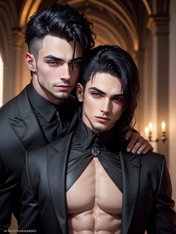 Handsome male wearing lingerie, bra with lace trimmings, panties with lace trimmimgs, male, bara,long hair,