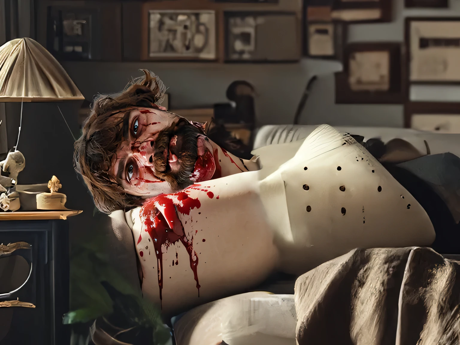 blood dropping down over the sofa