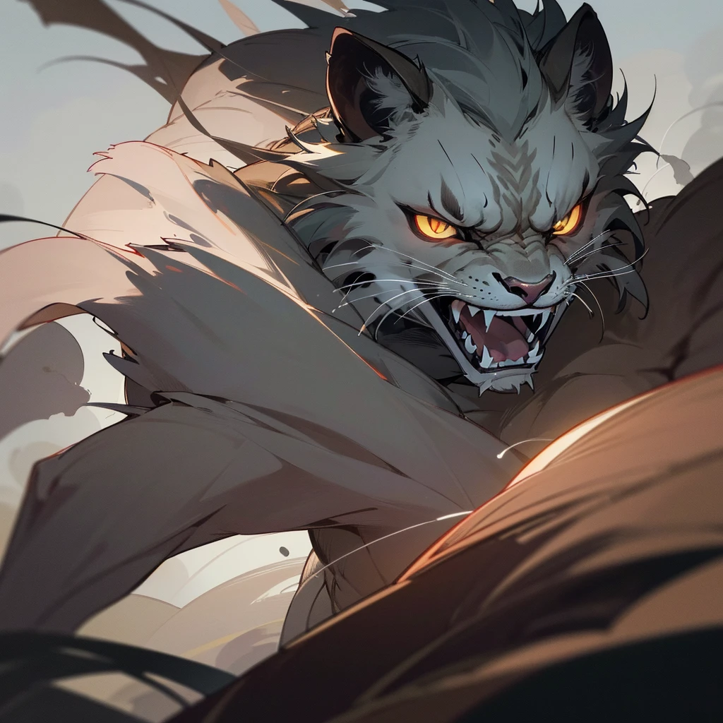 (best quality,4k,8k,highres,masterpiece:1.2),ultra-detailed,(realistic,photorealistic,photo-realistic:1.37),lion monster,goat horns,man-like features,ferocious expression,sharp fangs,beady eyes,bulging muscles,glistening fur,dark and menacing atmosphere,mythical creature,imposing presence,majestic mane,muscular body,impressive size,fierce growl,dark color palette,ominous lighting,hint of smoke,subtle texture,dramatic shadows,majestic pose.