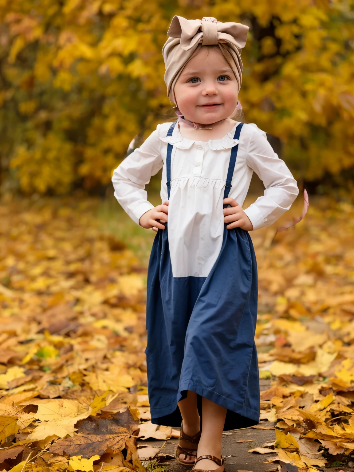 (Girl),, (dwarf face) 
Wearing: ( skyblue top)
Holding blue big Bow with,,(with arrows inthe back)
Background: nature with yellow sun with leaves falling 
