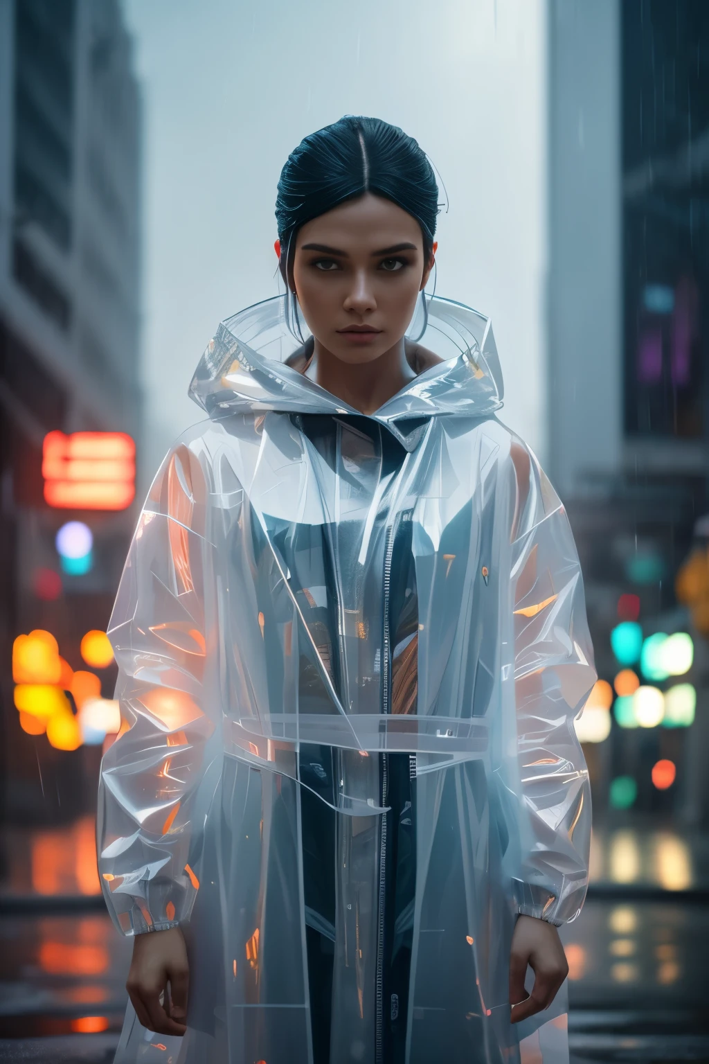 SUBJECT:  wearing transparent raincoat, cyborg parts, rainy neo seul photo shoot, cyberpunk, depth of field, 8k, 3d, octane render, volumetric lighting, sharp focus, porcelaine-like face, neon street  (fatifleur)| ,epic character composition, by ilya kuvshinov, alessio albi, nina masic,irakli nadar sharp focus, natural lighting, subsurface scattering, f2, 35mm, film grain,
