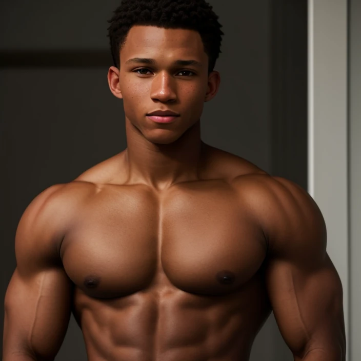 Tom Holland, black man, African-American features, wide nose, plump kissable lips, dark skin, big muscles